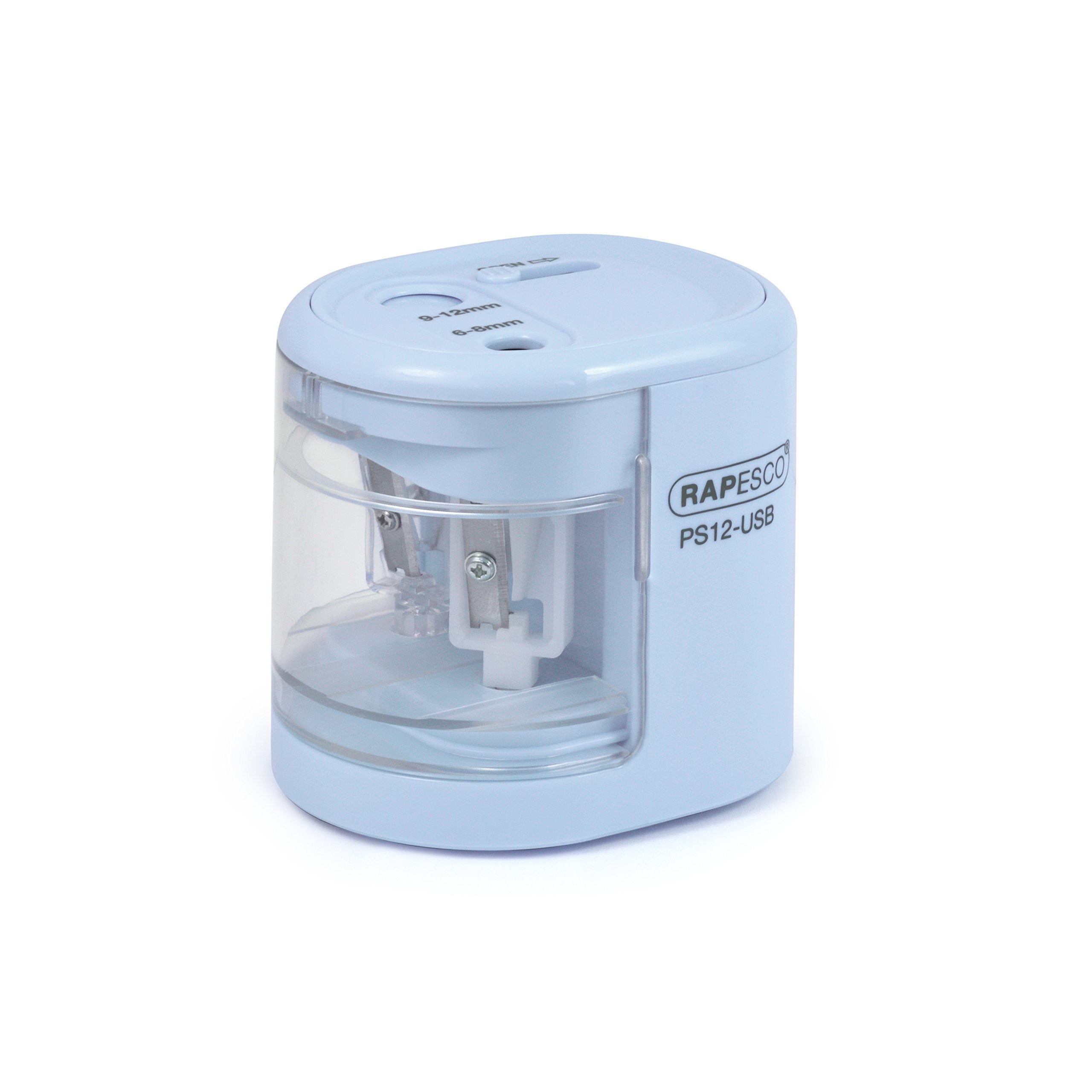 RAPESCO PS12-USB Automatic Electric Pencil Sharpener | Dual Hole | USB/Battery Powered | Powder Blue 3