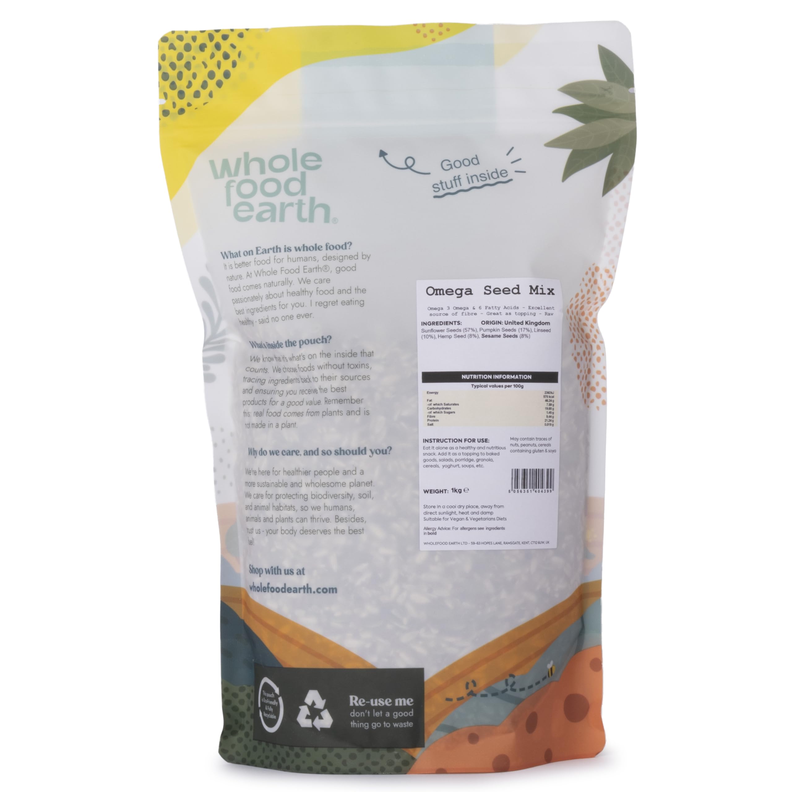 Wholefood Earth Omega Seed Mix - Protein & Fibre Rich Blend | 1kg 2