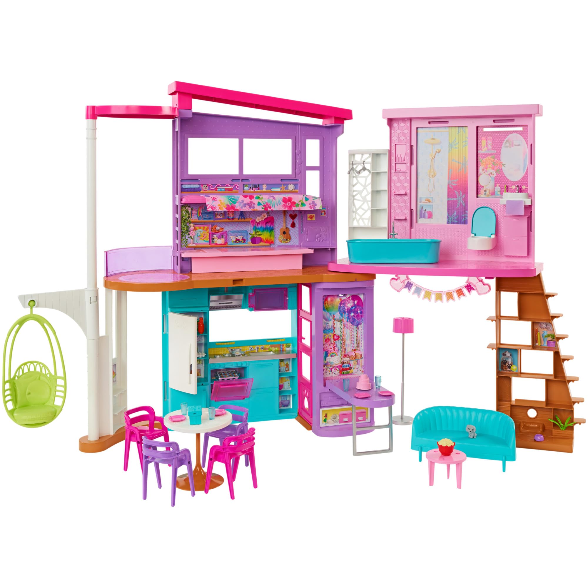 Barbie Vacation House Dollhouse Playset with 2 Levels, 6 Rooms, Elevator | Ages 3+