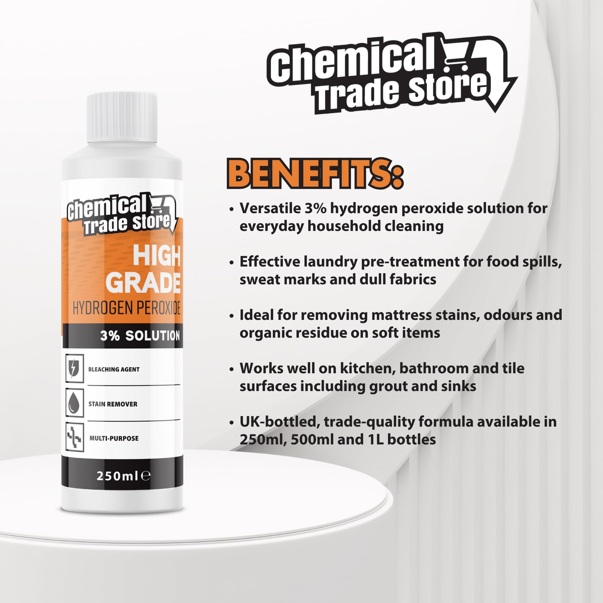 Chemical Trade Store Hydrogen Peroxide Solution 3% Multi-Purpose Cleaner | Unscented Liquid | 250 ml 2