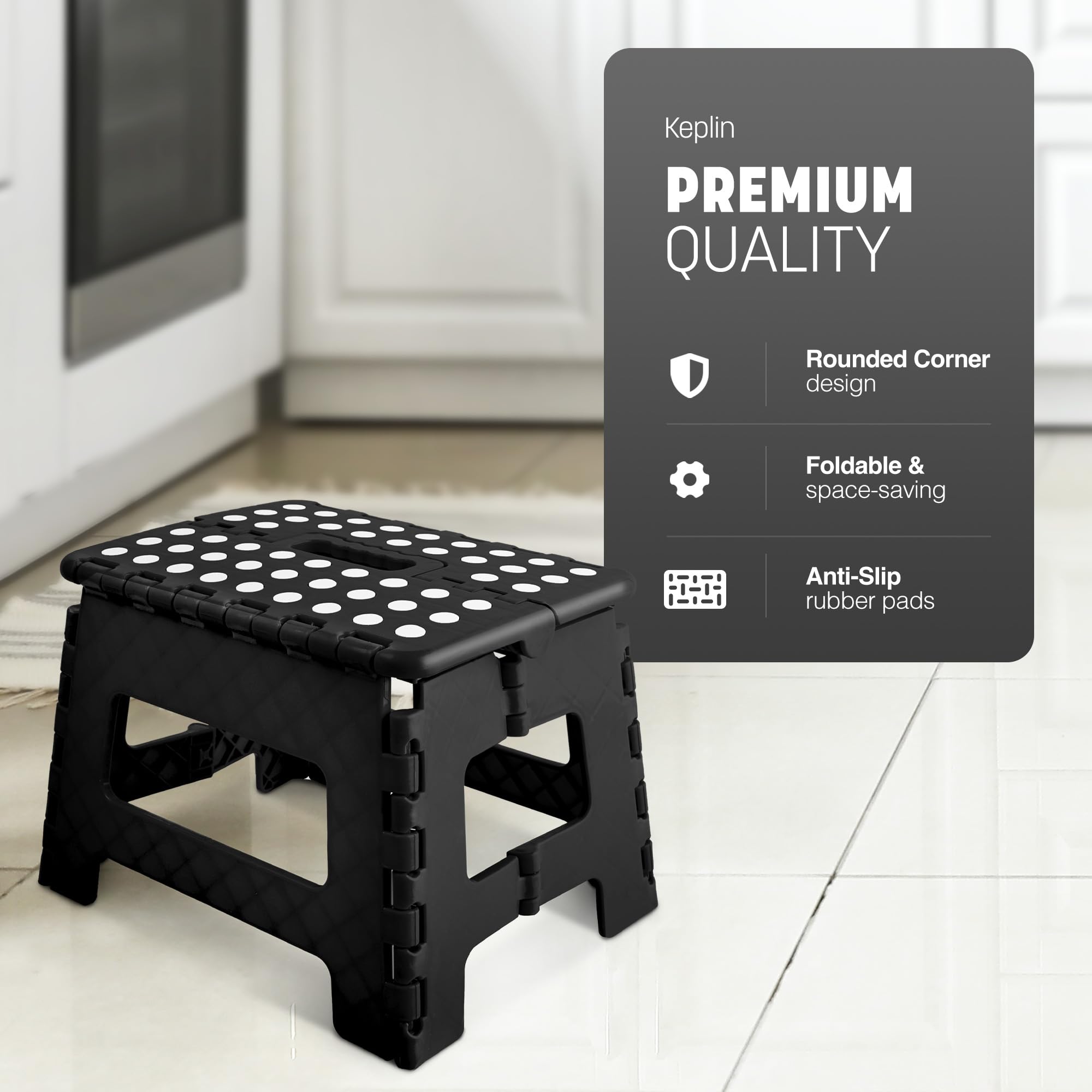 KEPLIN 9 Inch Folding Step Stool - Heavy Duty Plastic | 150kg Capacity | Black 3