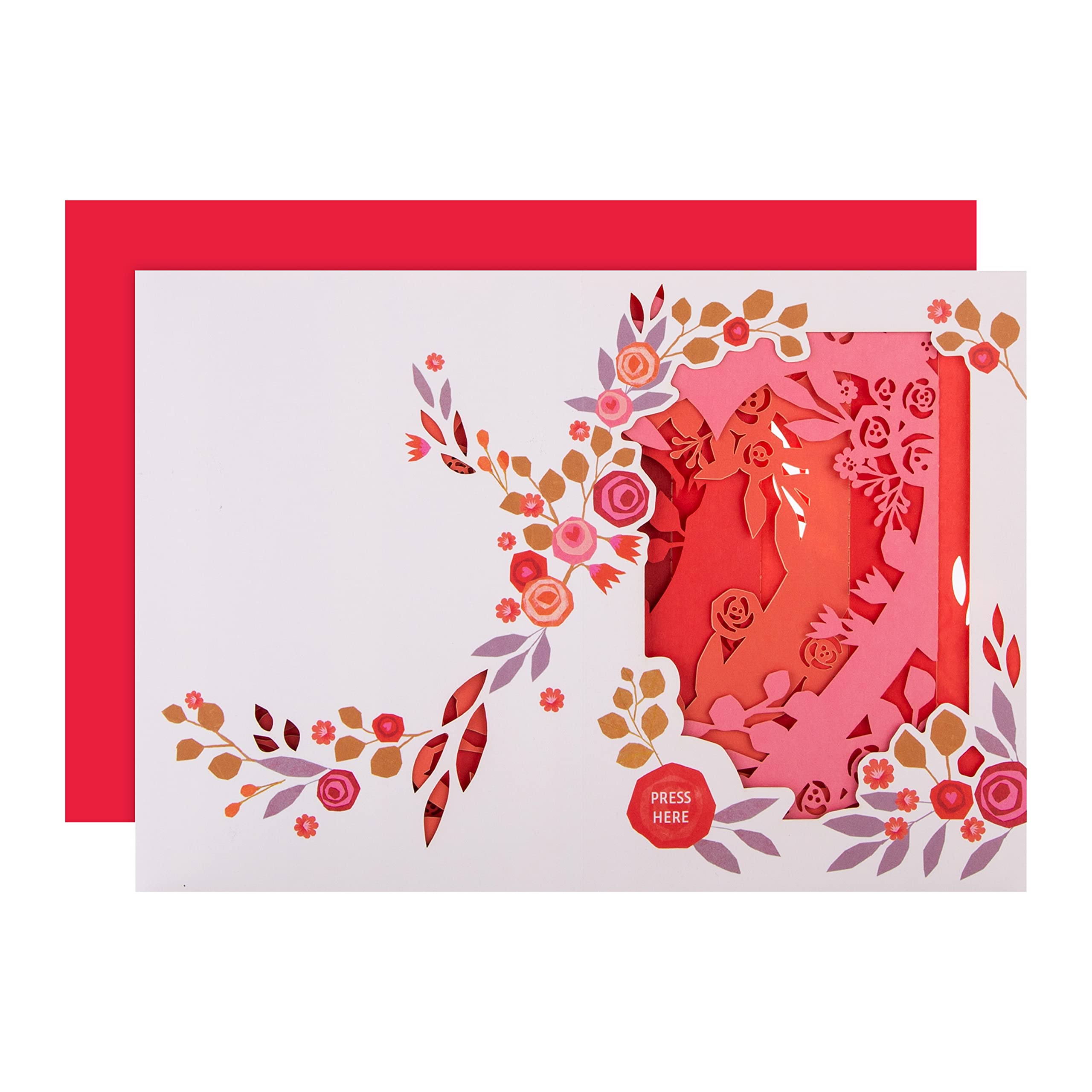 Hallmark Valentines Day Card - 3D Pop Up Shadowbox with Music & Lights | Floral Hearts