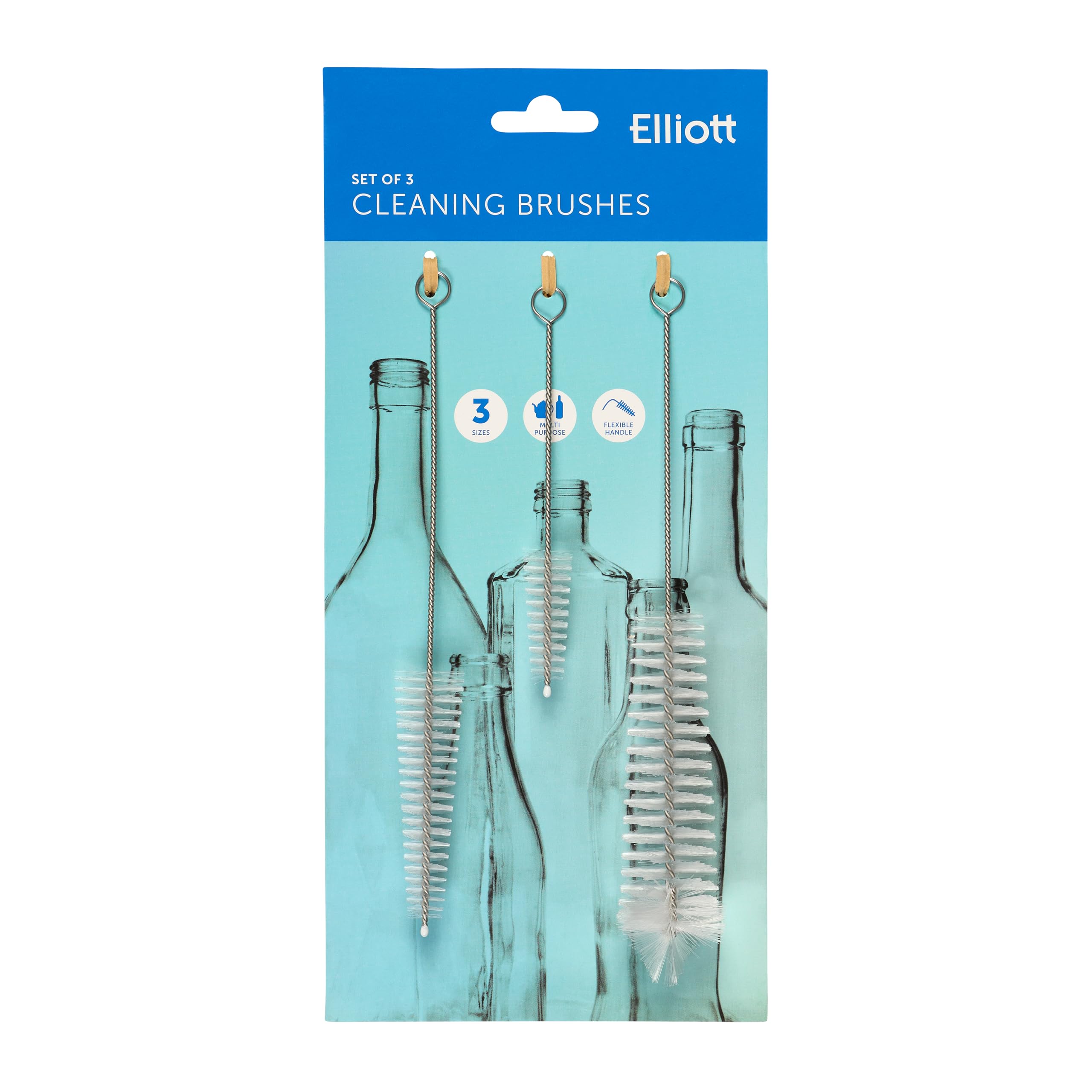 Elliott Small Cleaning Brush Set - 3 Piece | Flexible | Durable Bristles