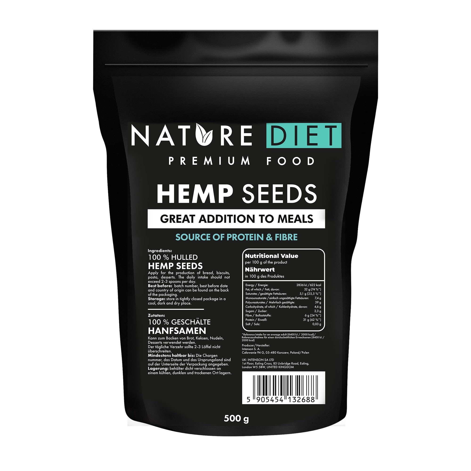 Nature Diet Hulled Hemp Seeds - 500g Pack | High Protein & Fibre | Vegan Keto Friendly 1