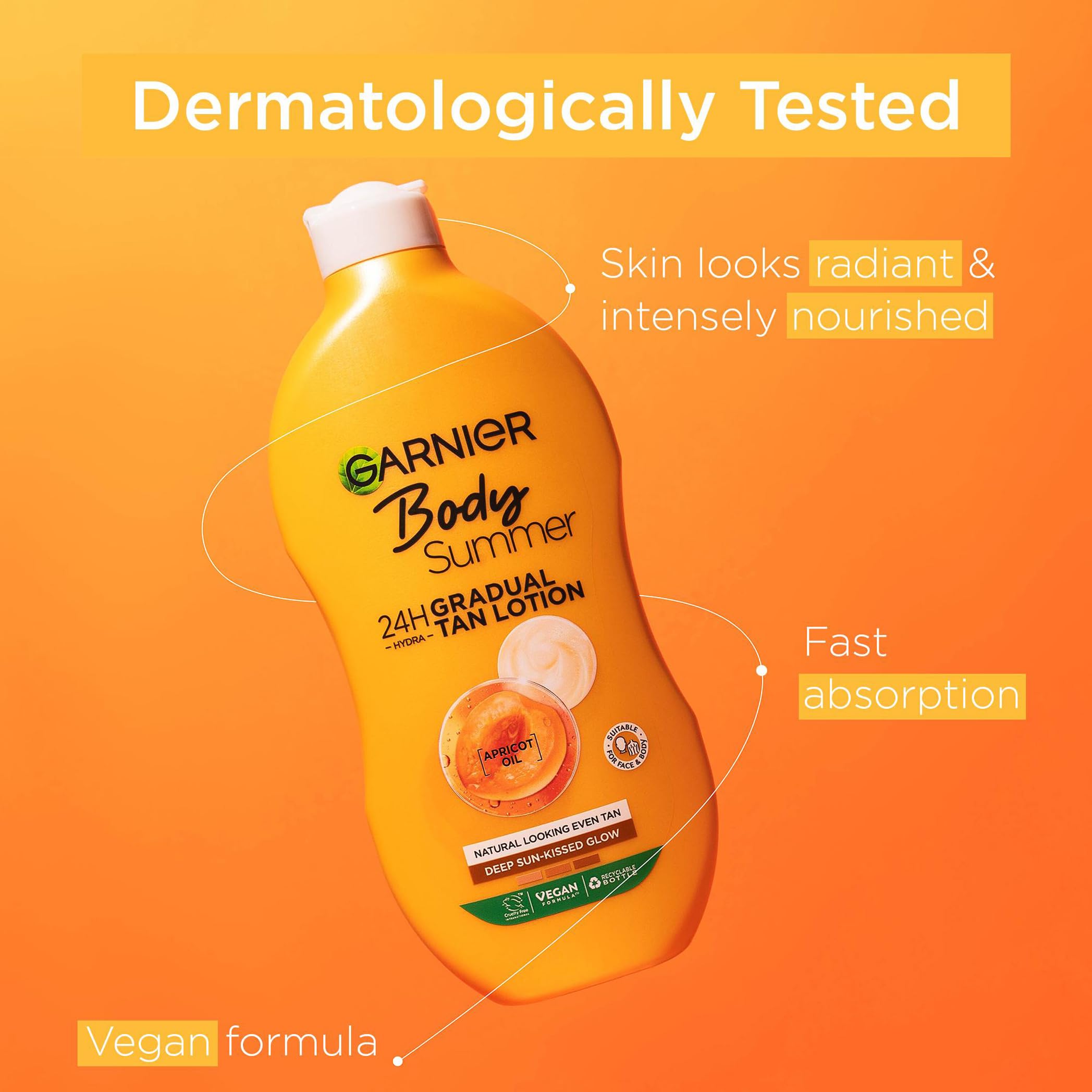 Garnier Summer Body Gradual Tan Moisturising Lotion - 24HR Hydration | Apricot Scent | 400ml 3