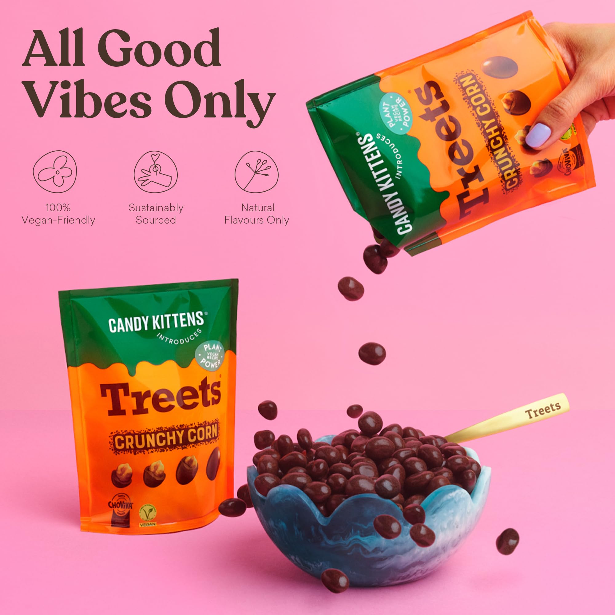 CANDY KITTENS Crunchy Treets Vegan Chocolate Covered Crunchy Corn | 120g Pack of 1 5