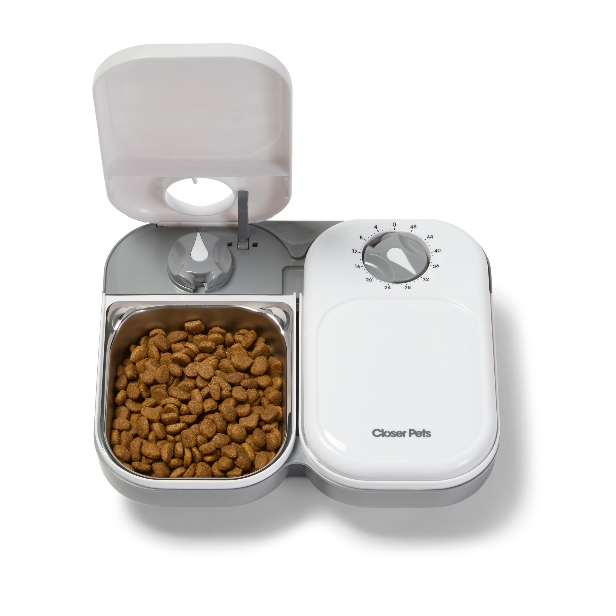 Closer Pets C200 Automatic Feeder - Digital Timer, 2-Bowl, Stainless Steel Inserts | Small Dog/Cat