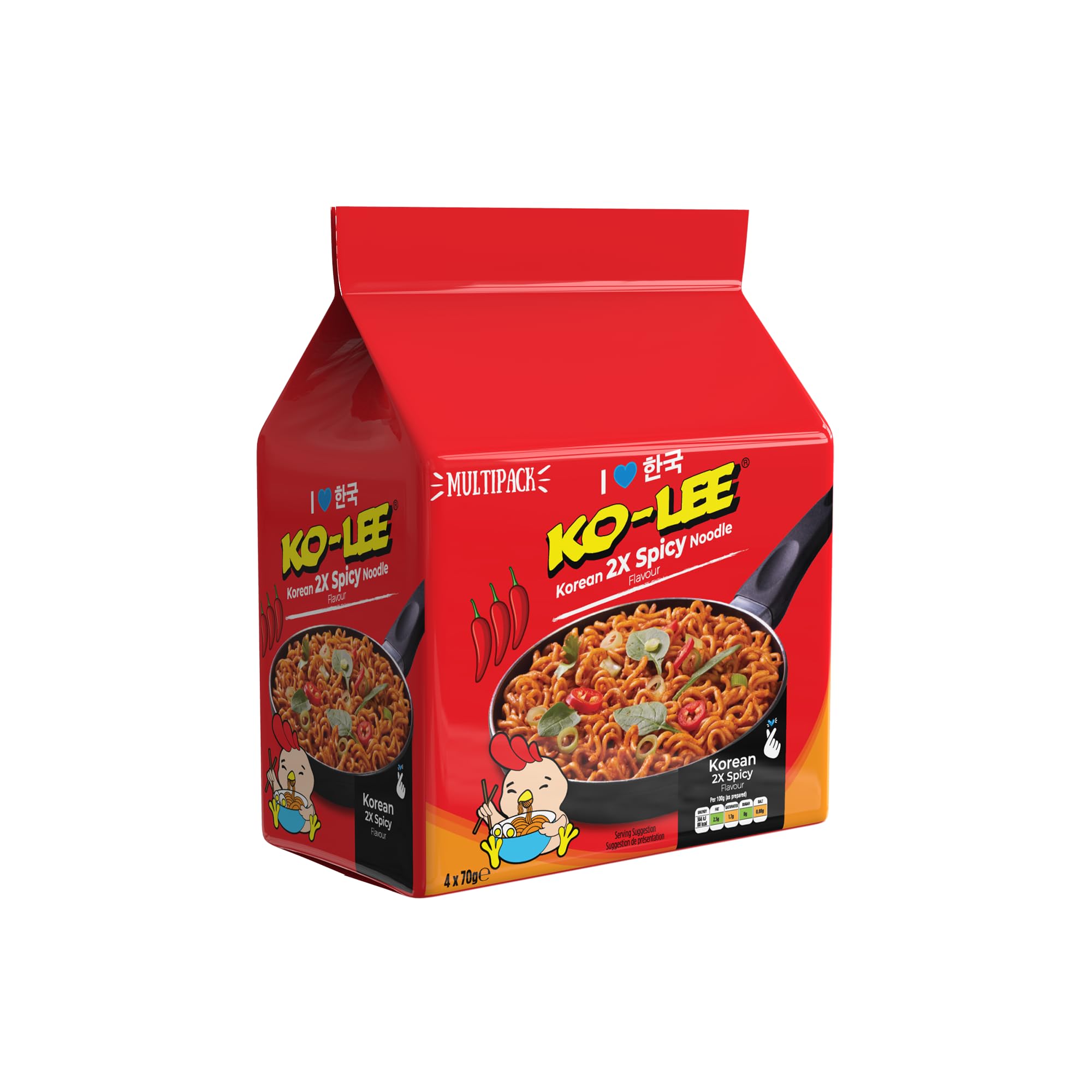Ko-Lee 2X Spicy Korean Instant Noodles - Halal Certified | 70g Pack of 24 1