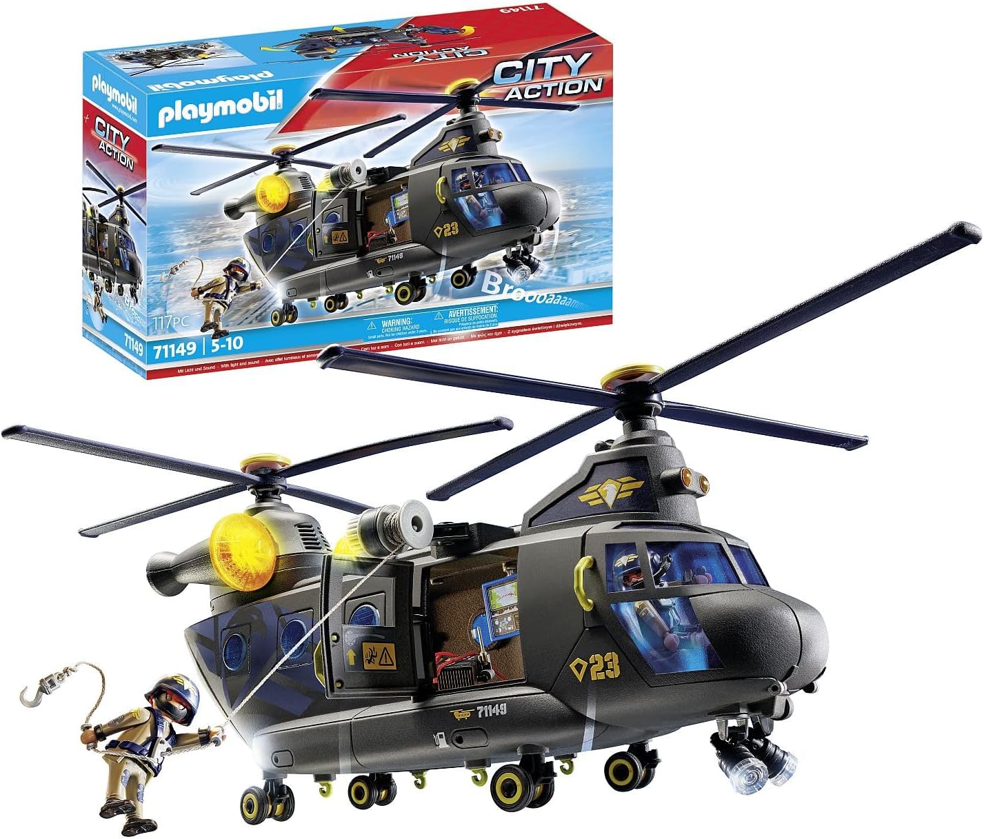 Playmobil 71149 Tactical Police Twin-Prop Helicopter - Light & Sound Vehicle Playset for Ages 5+ 1