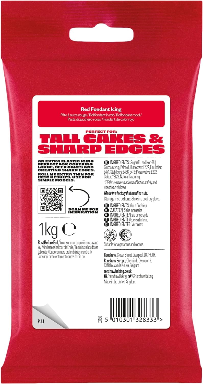 Renshaw Red Extra Stretch Smooth & Thin Fondant Icing, 1 kg