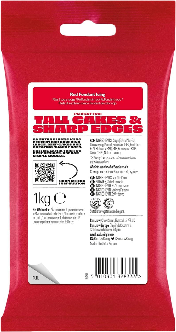 Renshaw Red Extra Stretch Smooth & Thin Fondant Icing, 1 kg