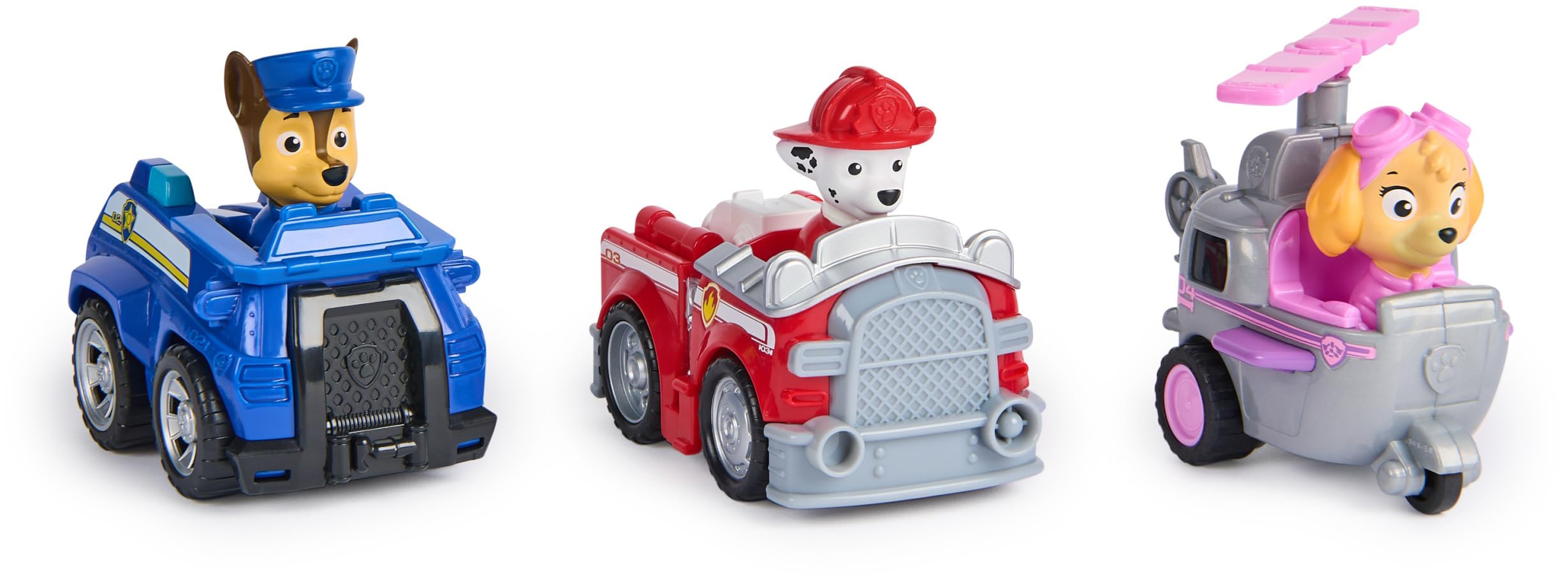 Paw Patrol Deluxe Rescue Racers Triple Pack (Chase, Marshall, Skye) | Pull Back Action | Ages 3+