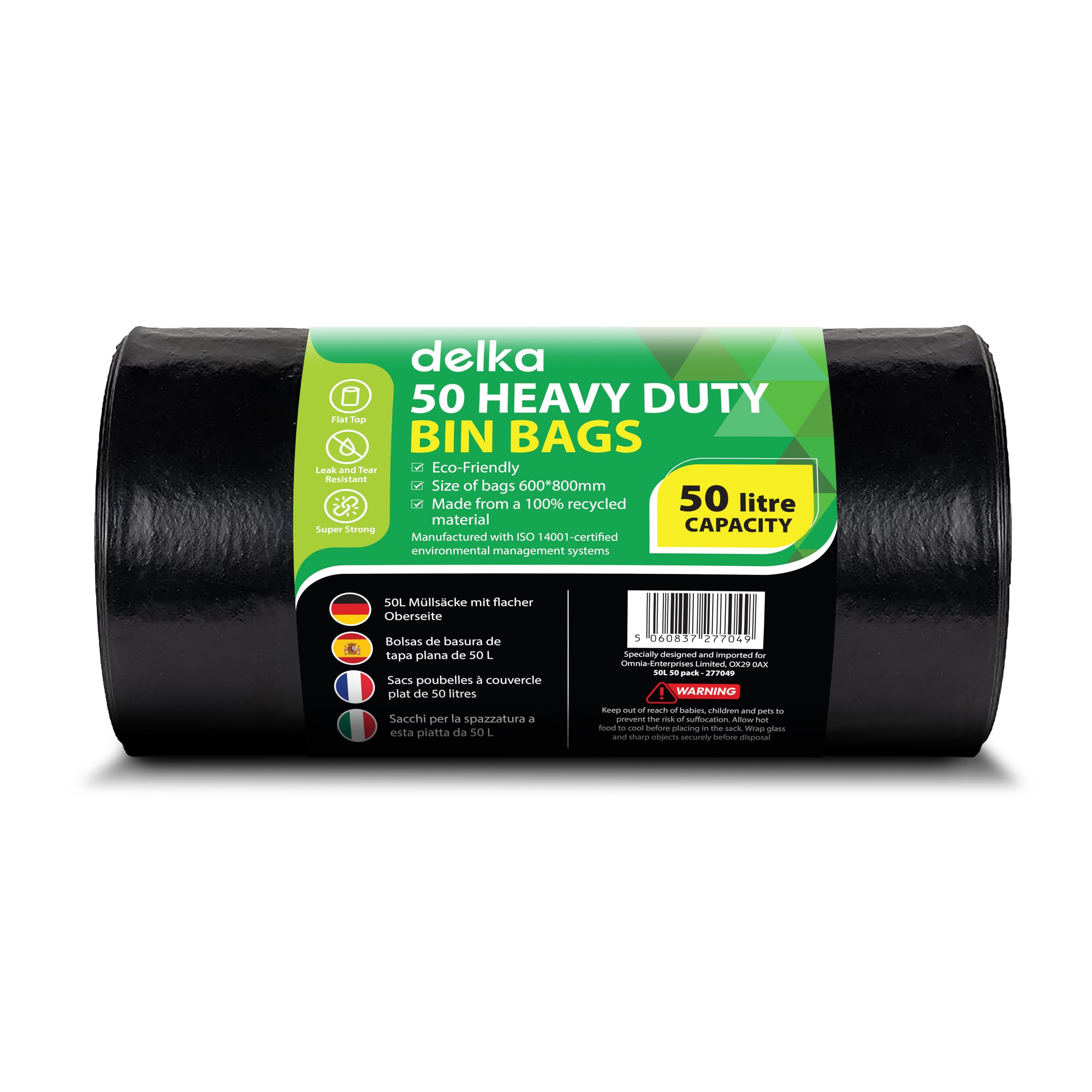 Delka Heavy Duty Black Bin Bags – 50L Capacity, 25 Micron Thick, Leak-Proof – Pack of 50 8