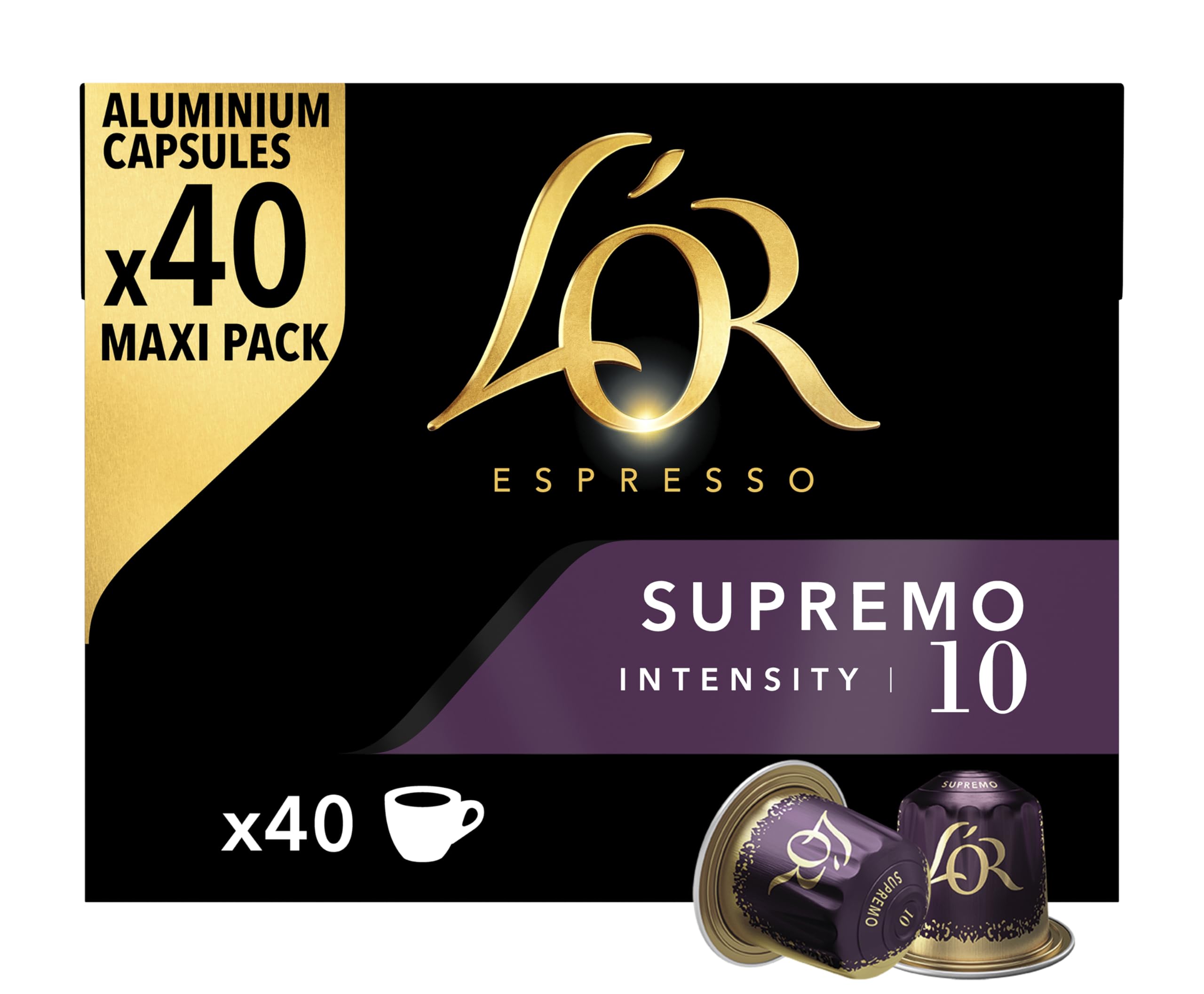 L'Or Espresso Supremo Coffee Pods - Intensity 10 Espresso | 40 Recyclable Capsules 1
