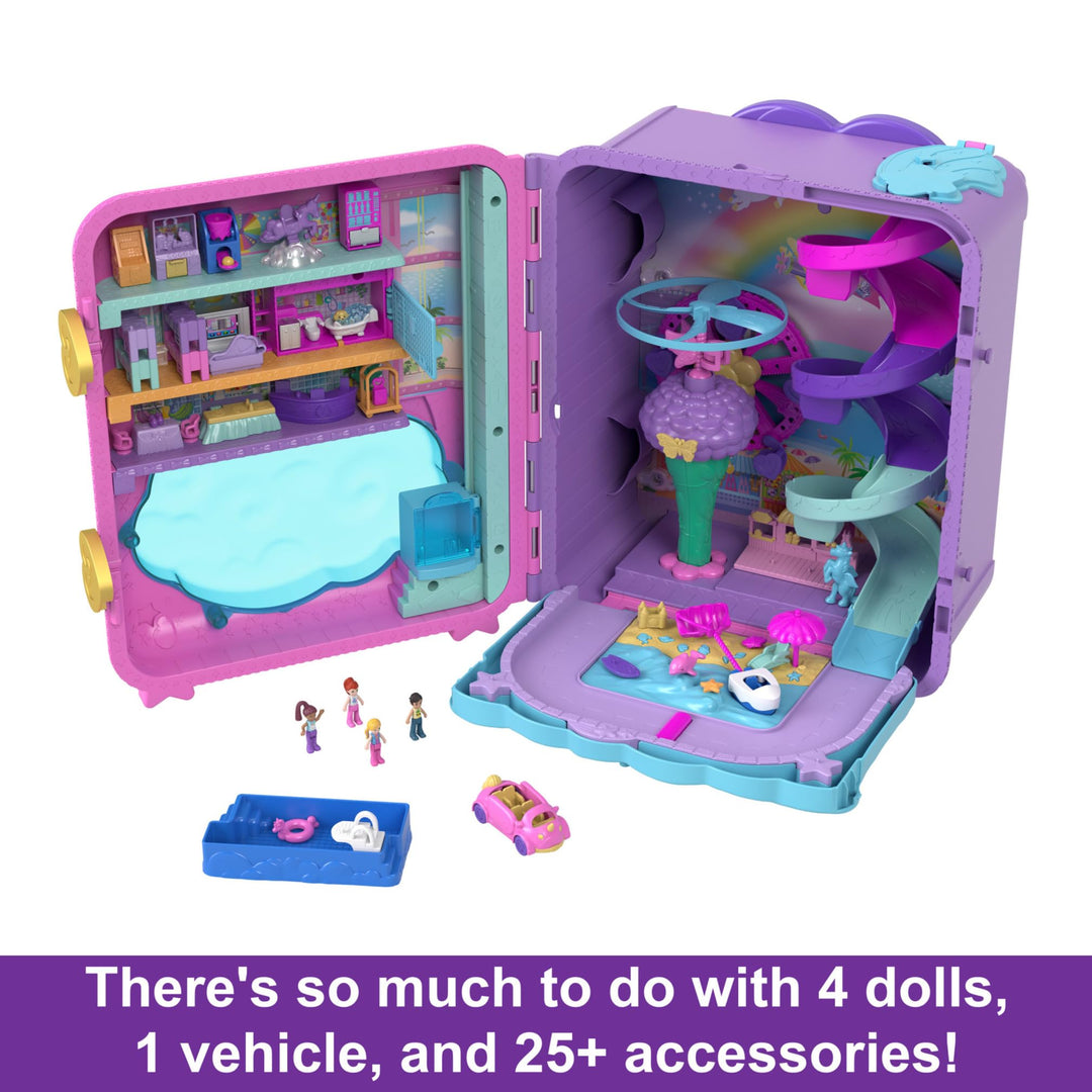 Polly Pocket Pollyville Resort Roll Away Playset - 4 Dolls, 1 Vehicle, 25+ Accessories, Ages 4-10