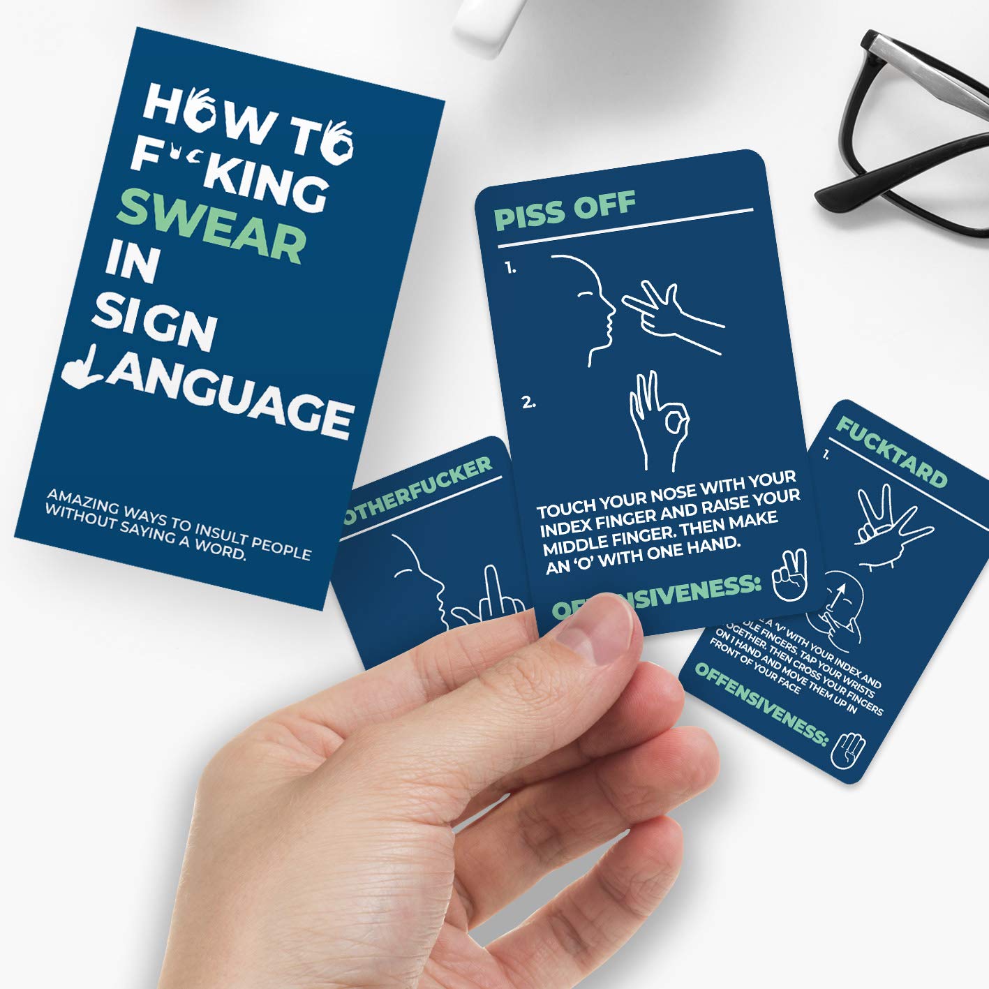 Gift Republic How To Swear in Sign Language Cards - 100 Insult Gestures | Double-Sided | Blue Box 2