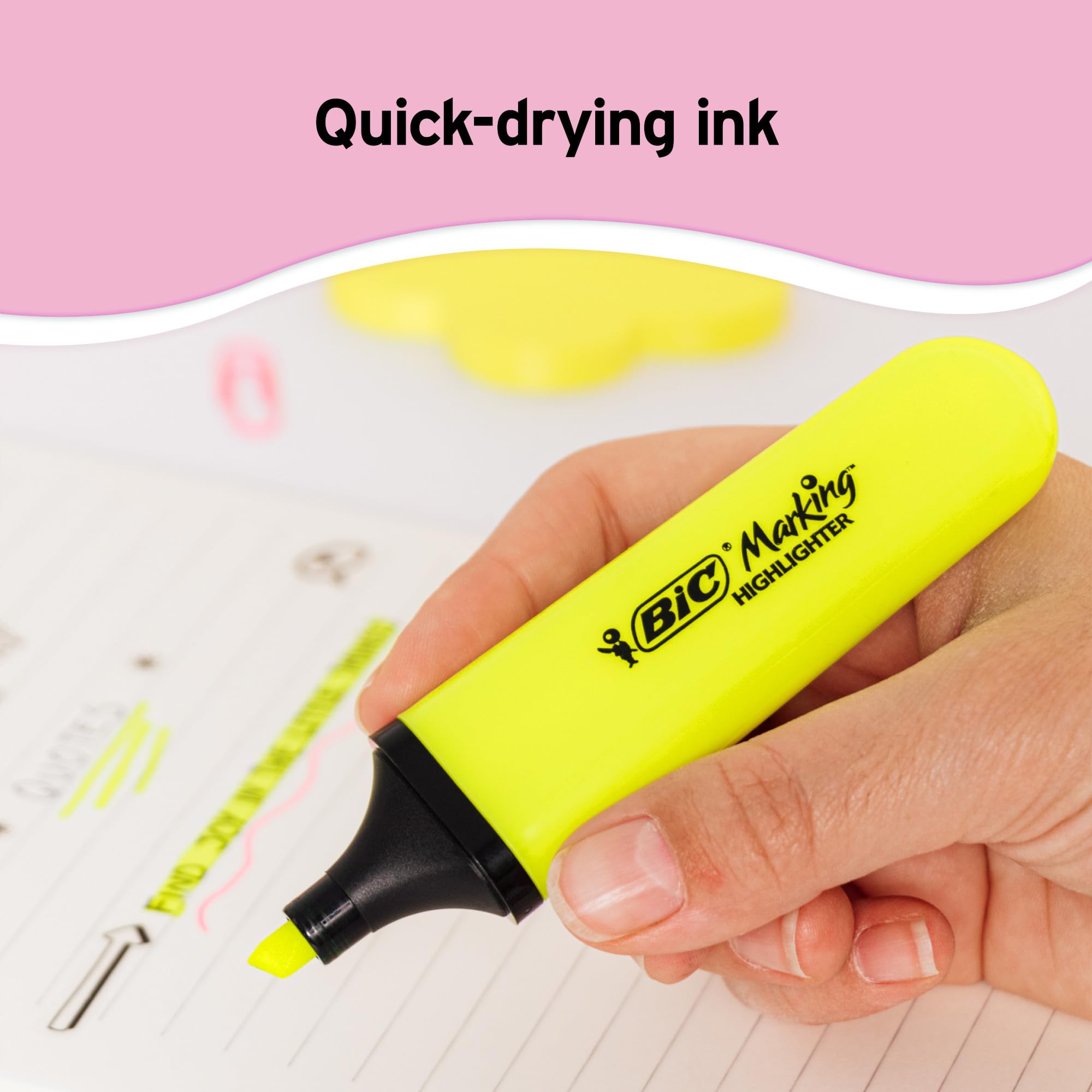 BIC Marking Flat Highlighter Pens with Modular Chiselled Nib (1.2 mm-4.6 mm) | Pack of 10 3