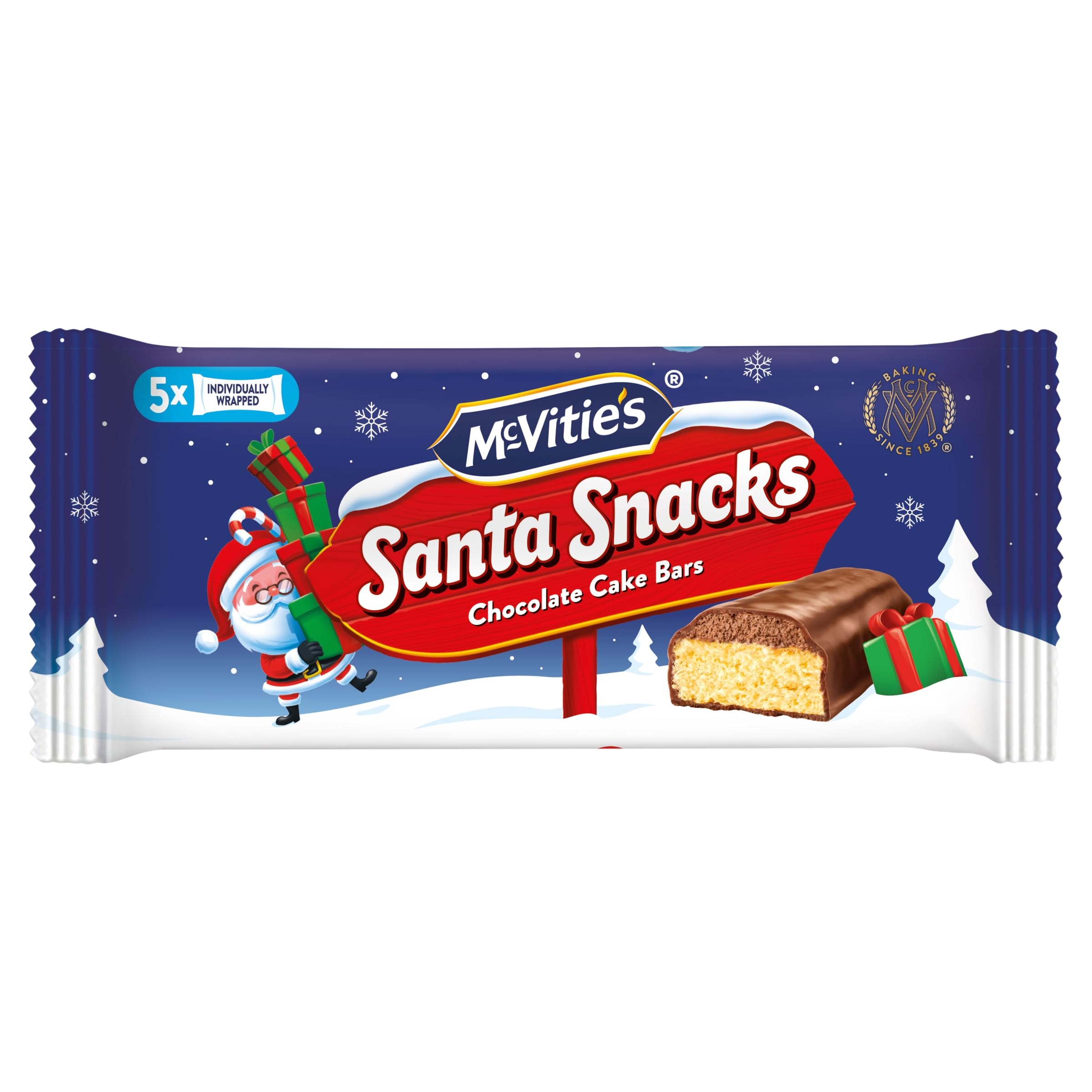 McVitie's Santa Snacks Chocolate Cake Bars, 5 Individually Wrapped Milk Chocolate Sponge Bars