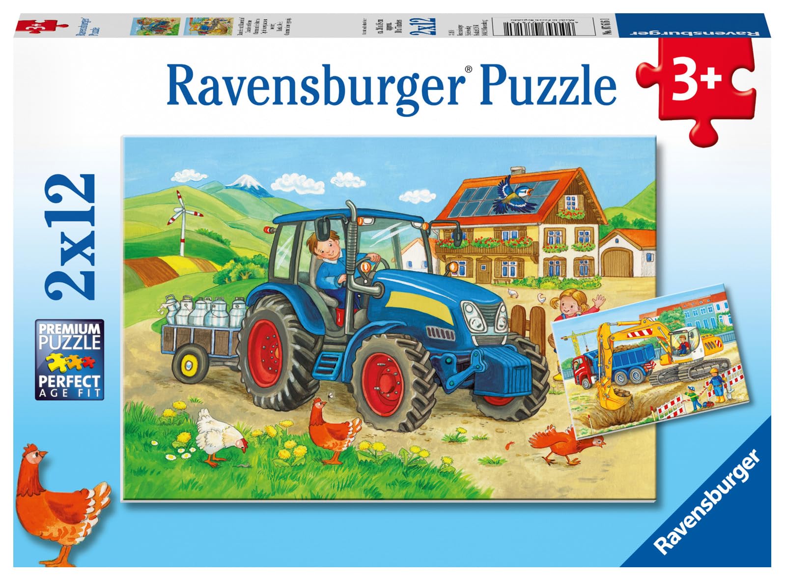 Ravensburger Construction site and Farm Puzzle Set - 2x24 Pieces | Ages 3+ | 26x18cm 1