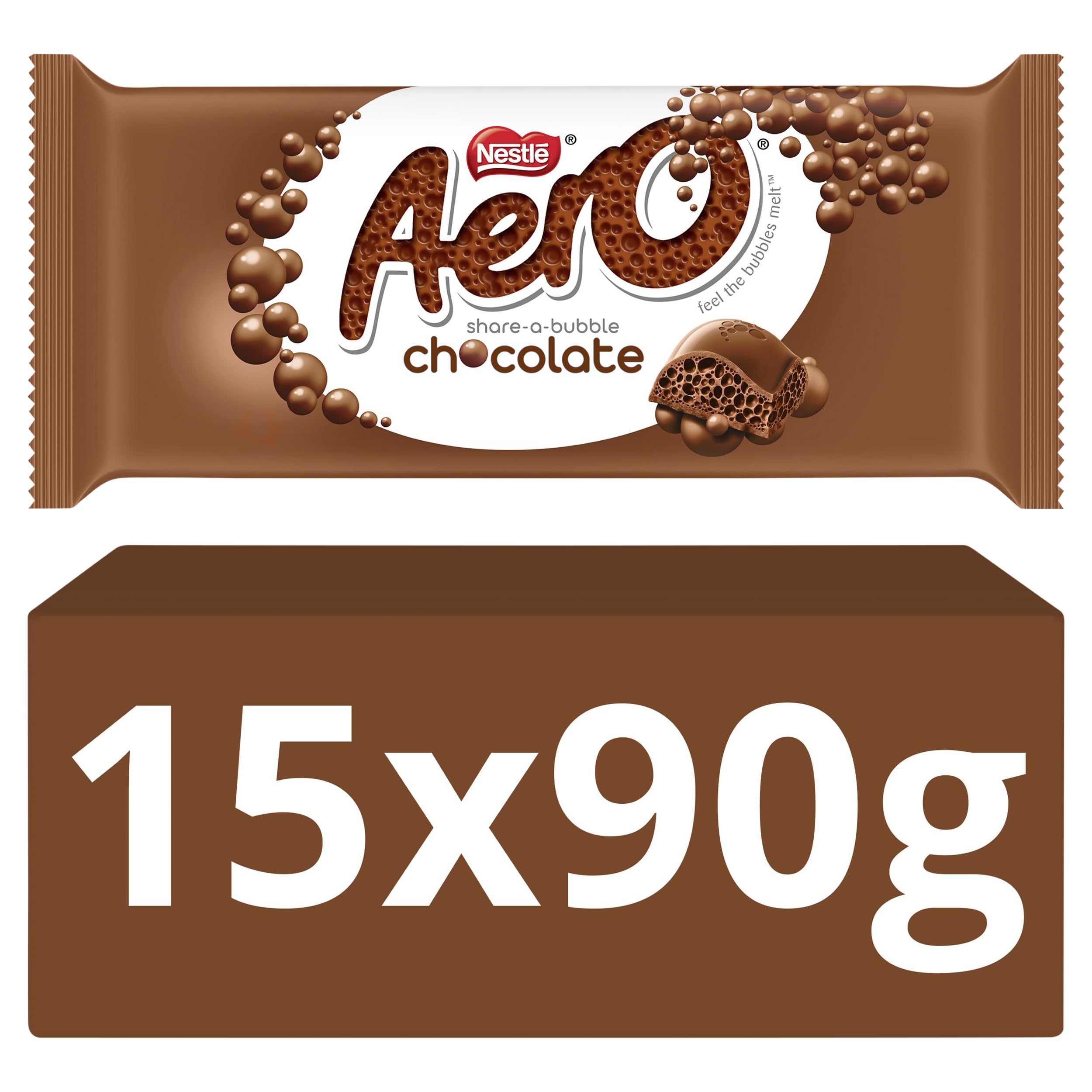 Aero Bubbly Milk Chocolate Sharing Bars - 15 Bars of 90g Aerated Chocolate 1