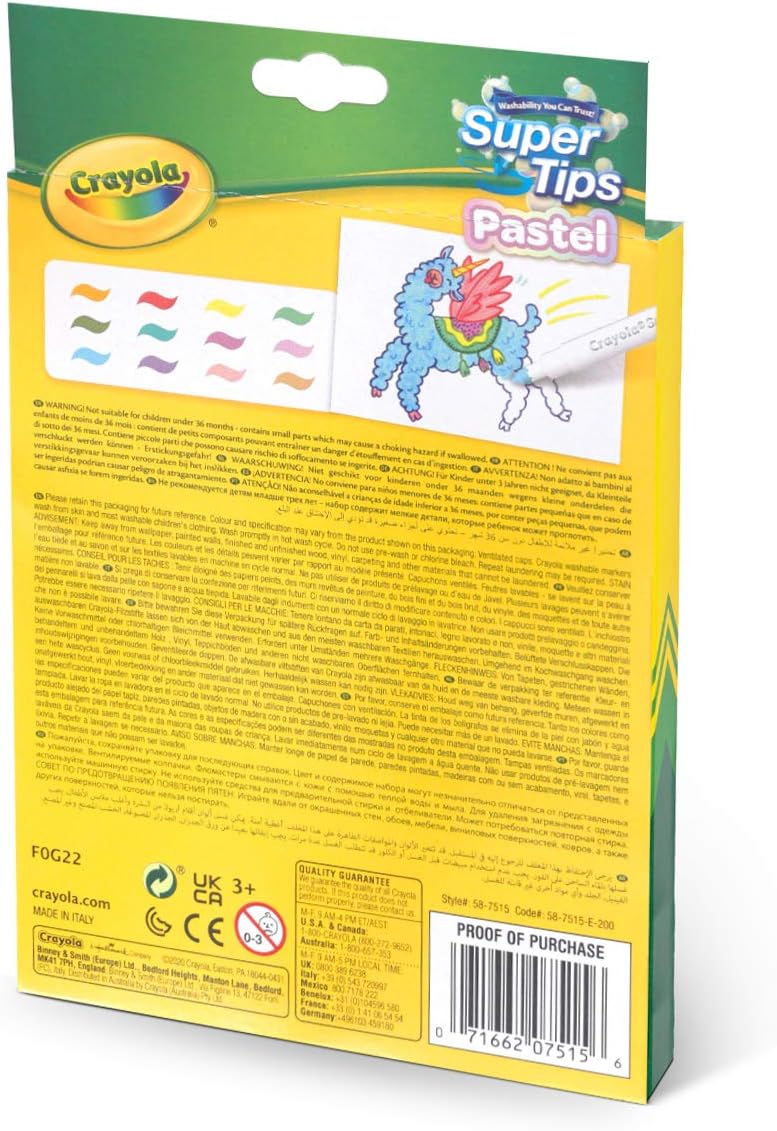 Crayola Bright Supertips Pastel Edition - Washable Felt Tip Pens for Kids, Ages 3+ 4