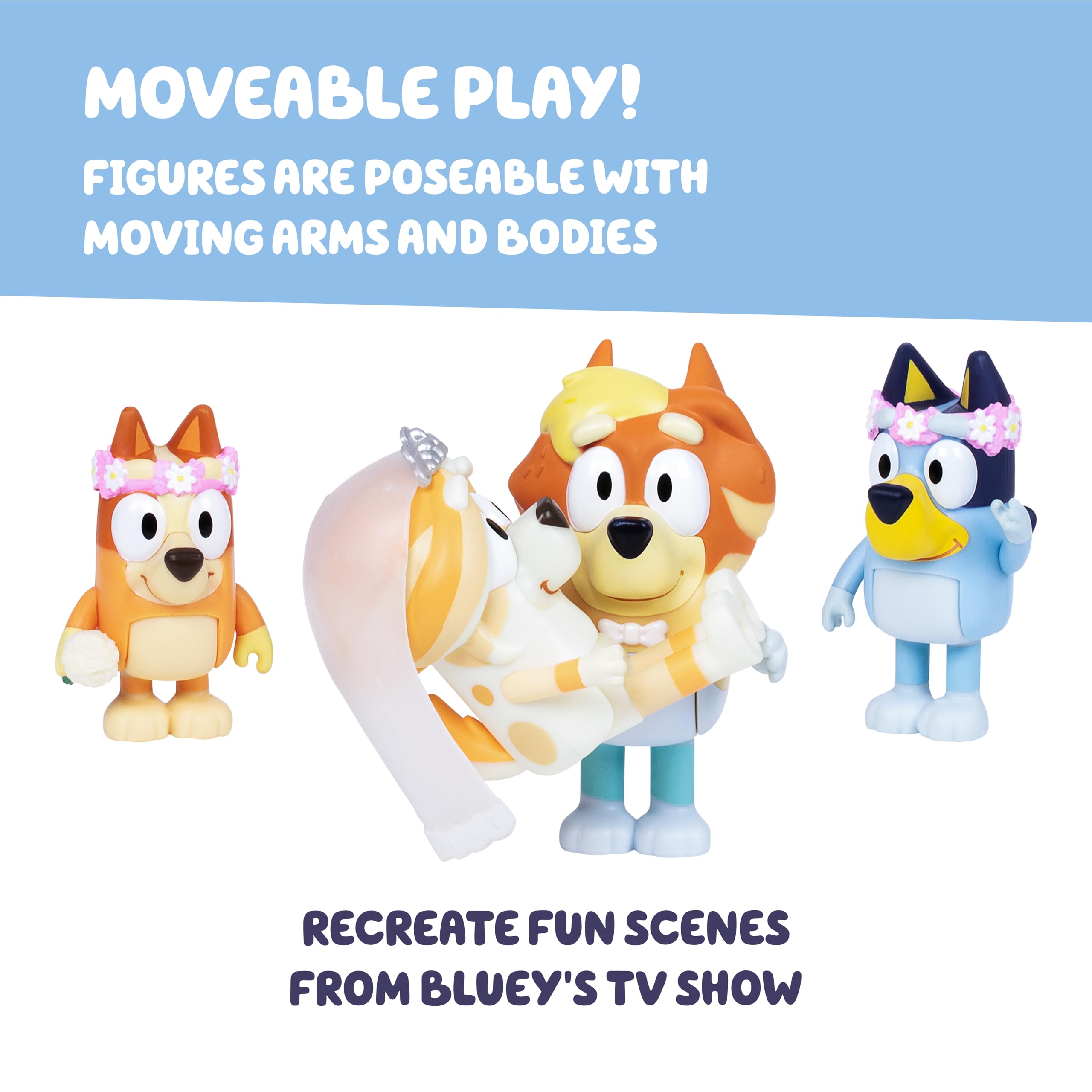 Bluey Figure 4-Pack Wedding Time | Includes Bluey, Bingo, Uncle Rad, Frisky | 3 Inches 4