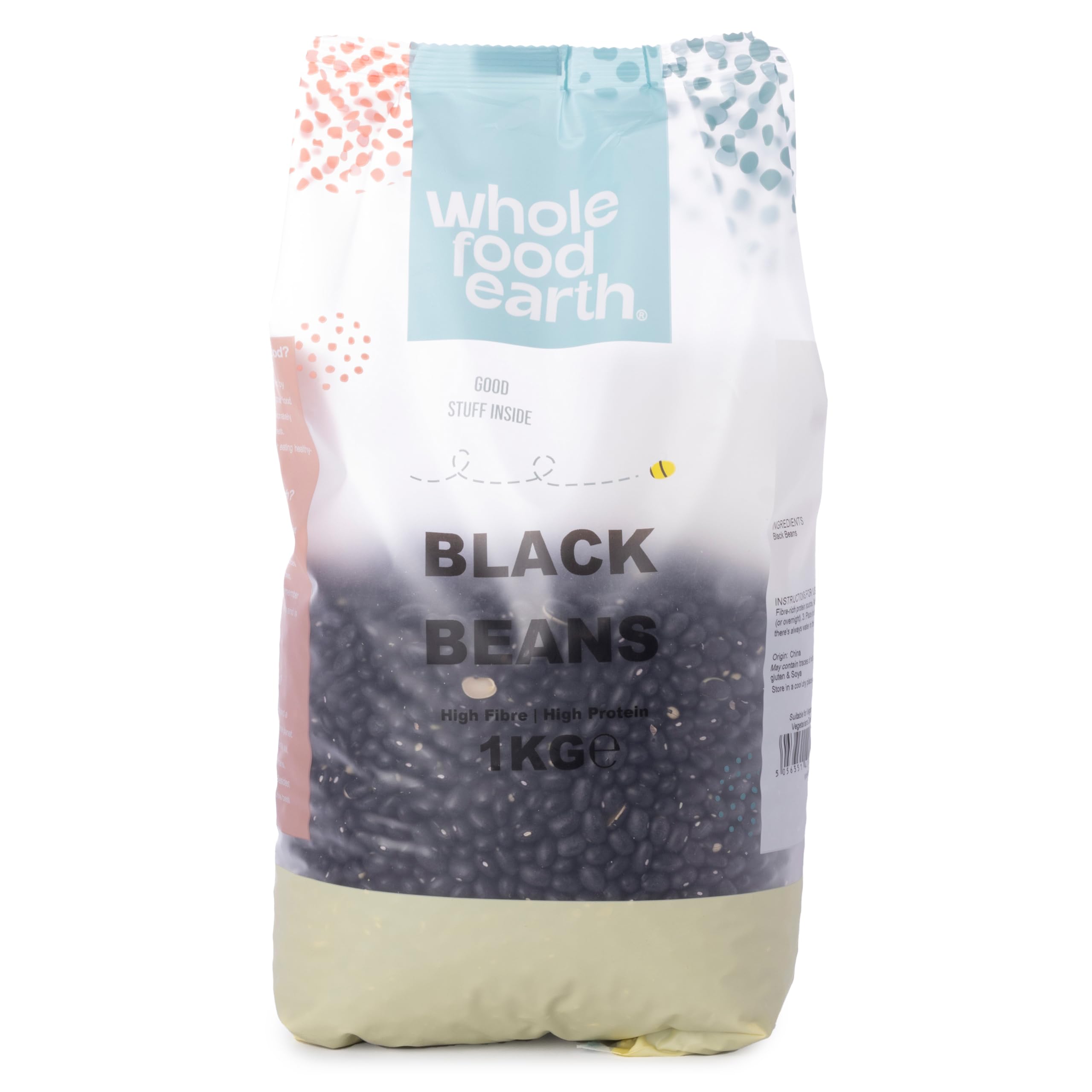 Wholefood Earth Black Beans - 1 kg | GMO Free | High Fibre | Vegan 1