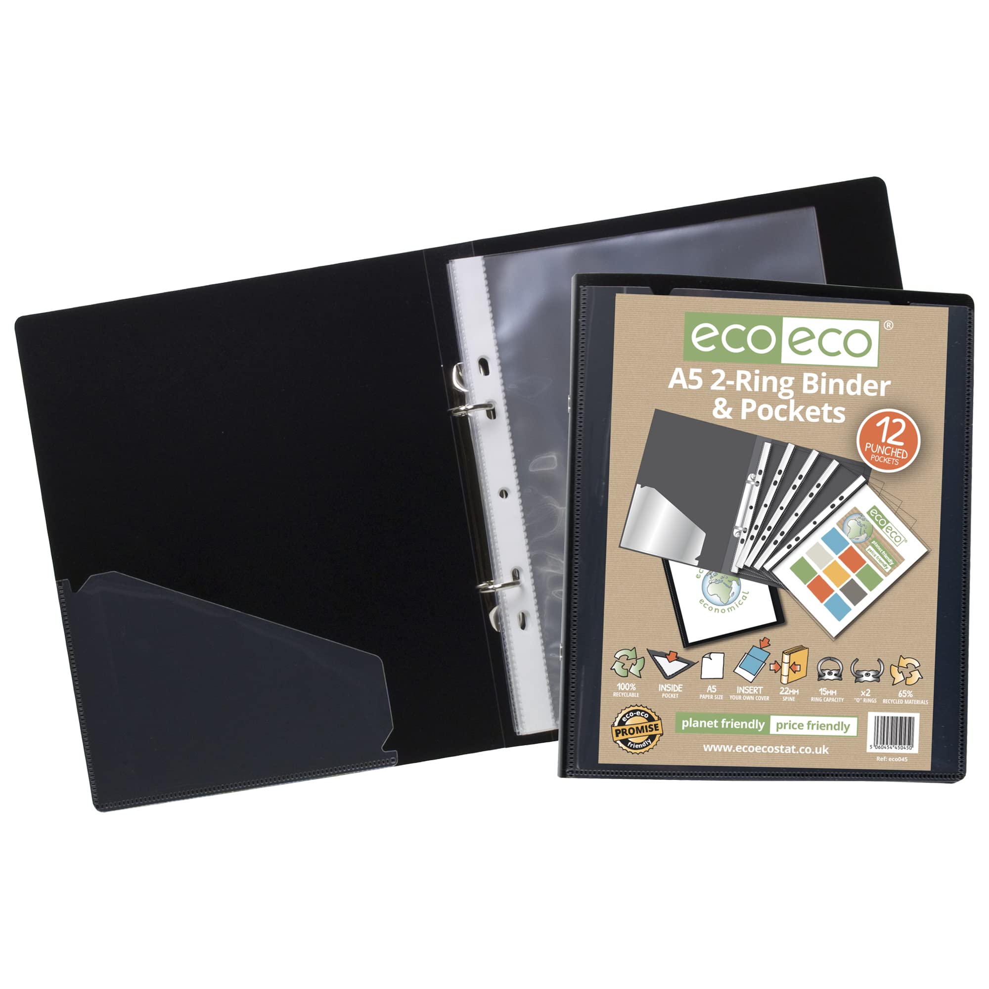 eco-eco A5 Presentation Ring Binder - 15mm Capacity, Pack of 4 | Black, Recycled Material 3
