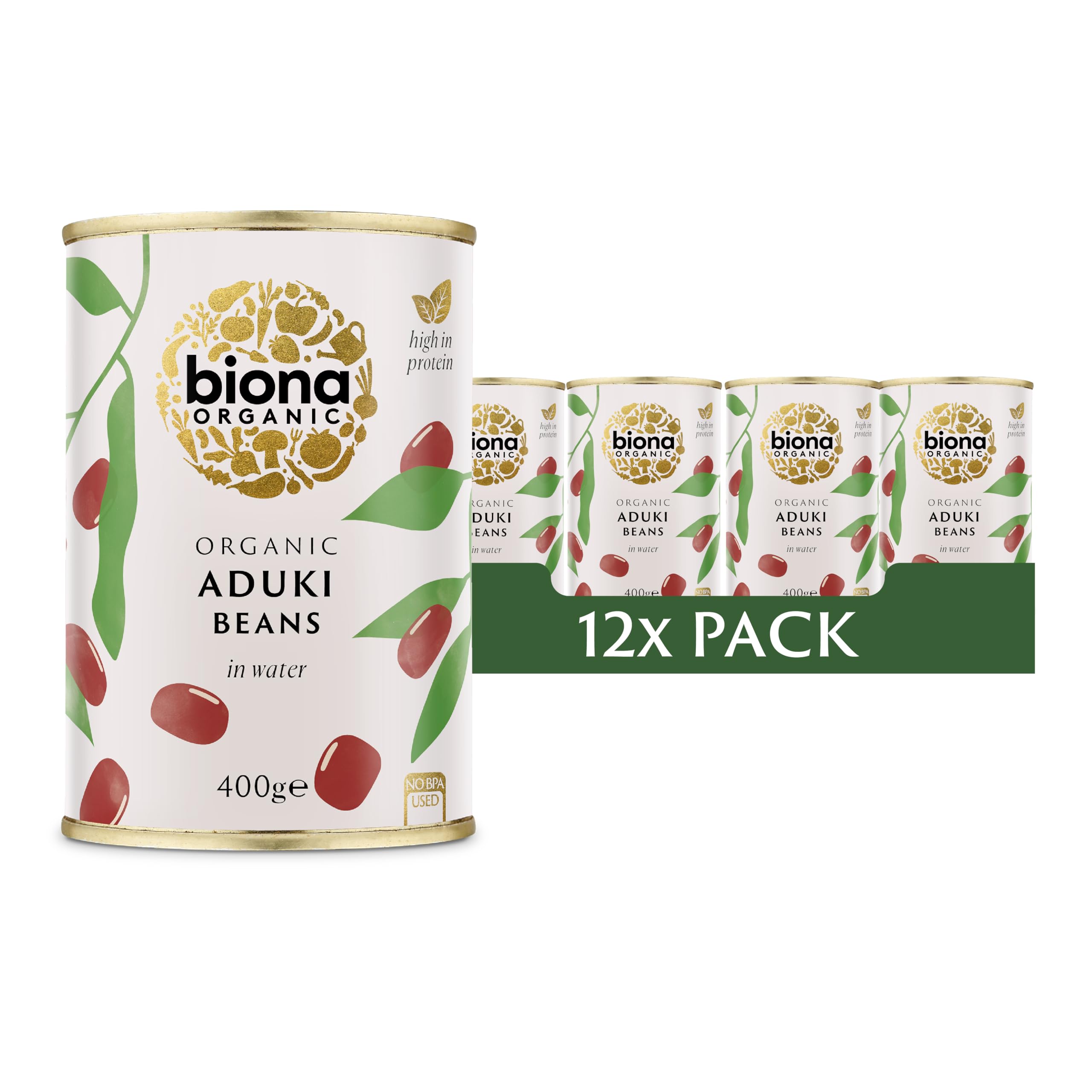 Biona Organic Aduki Beans in Water - 400g Can | Protein & Fibre Rich