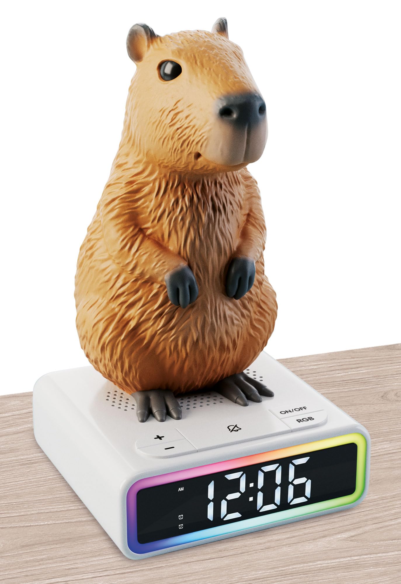 Lisciani Capybara RGB LED Digital Alarm Clock - Multicolor Mood Light, Funny Ringtones, Animal Design Night Light