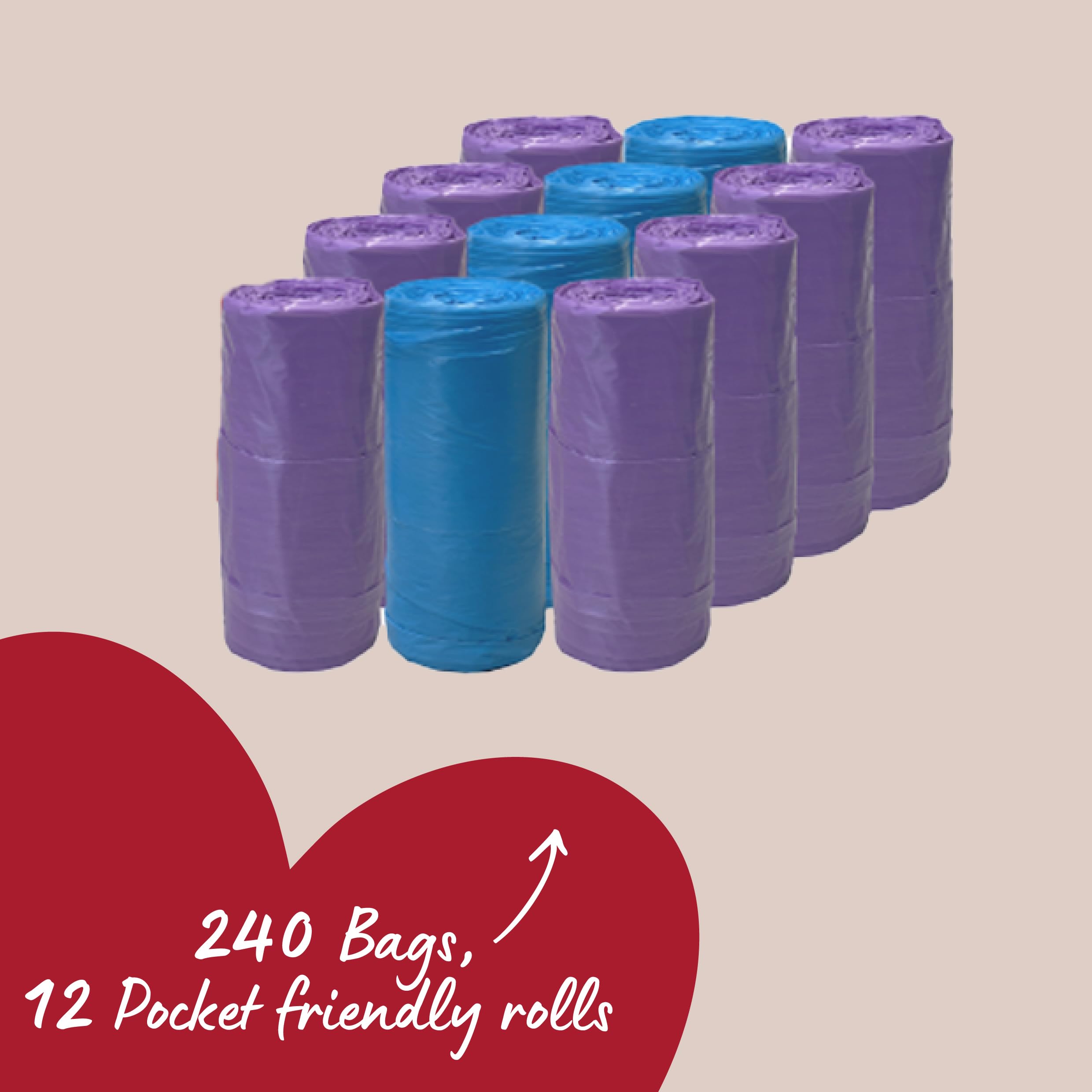 Rosewood Dog Poo Bags with Handles - 240 Bags, 12 Rolls, Vanilla Scented
