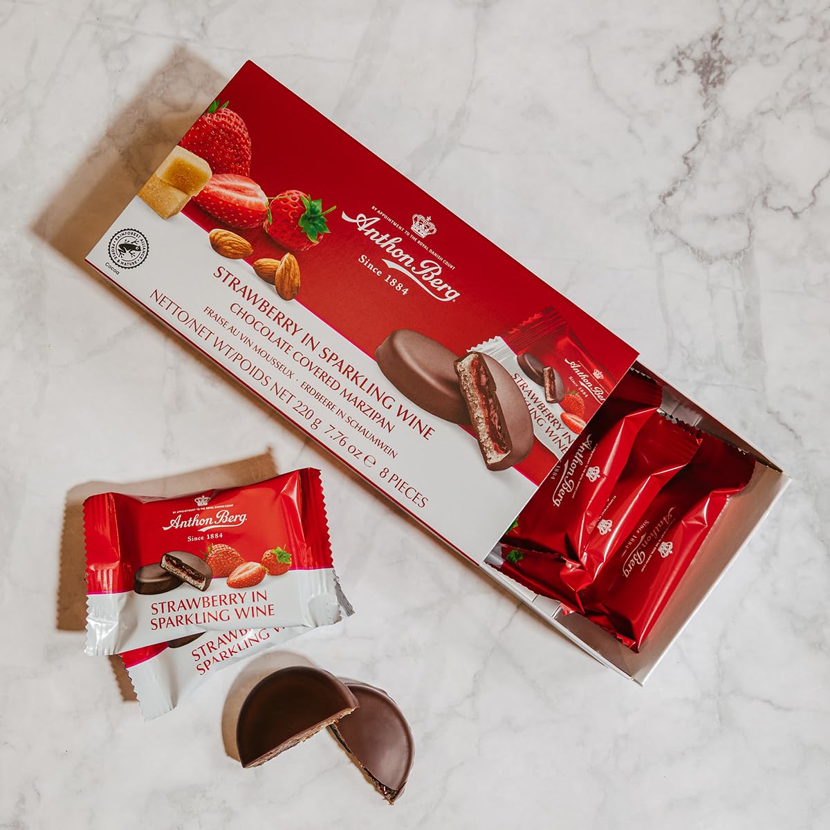 Anthon Berg Dark Chocolate Covered Marzipan Treats - Strawberry in Champagne 220g 4