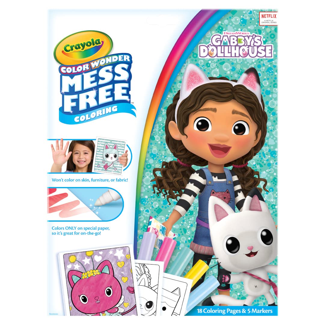 CRAYOLA Color Wonder - Gabby's Dollhouse Mess-Free Colouring Book | 18 Pages | 5 Markers