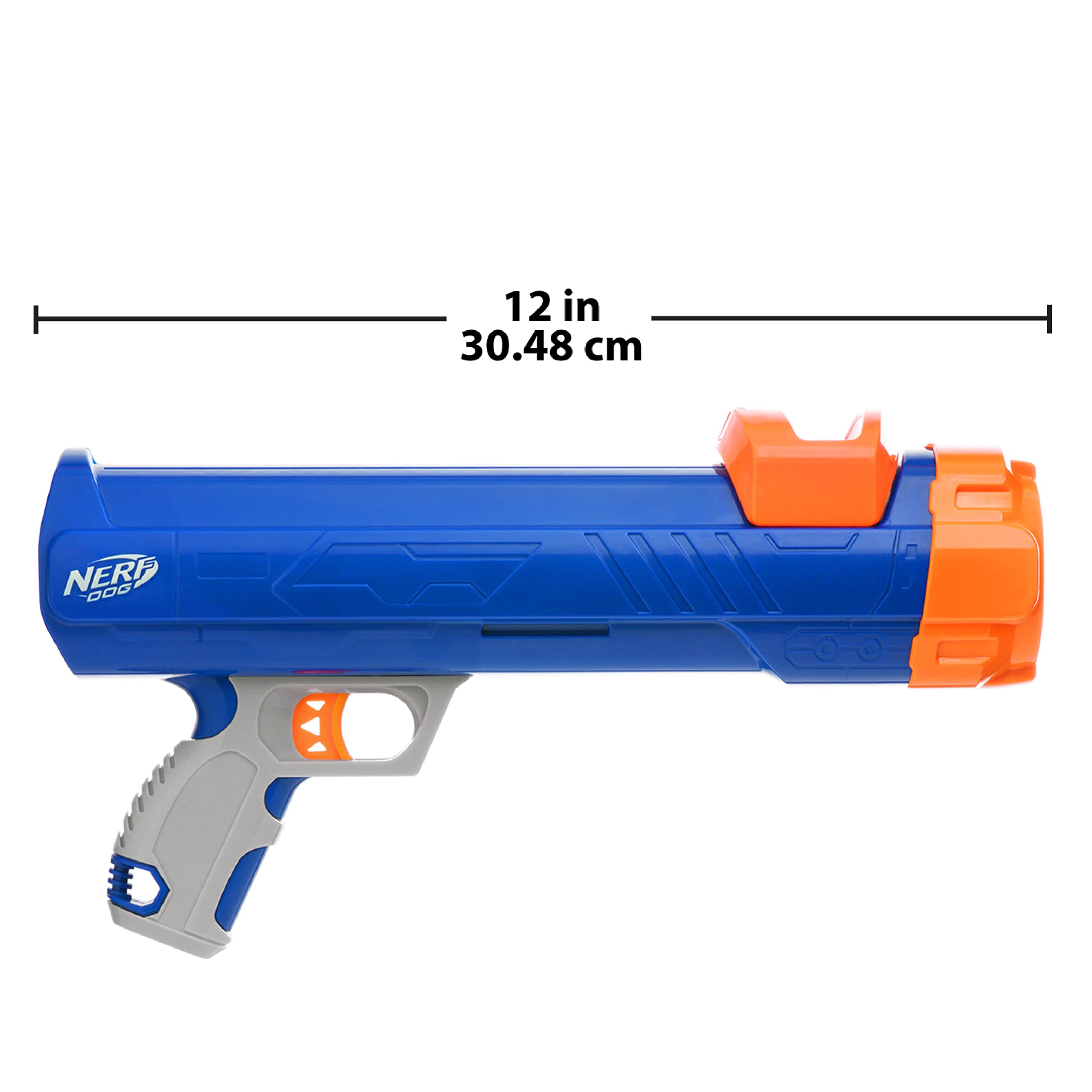 Nerf Dog 12in Blaster w/o Ball Clip | Shoots Up to 50 Feet | Includes 3 Squeak Tennis Balls 6