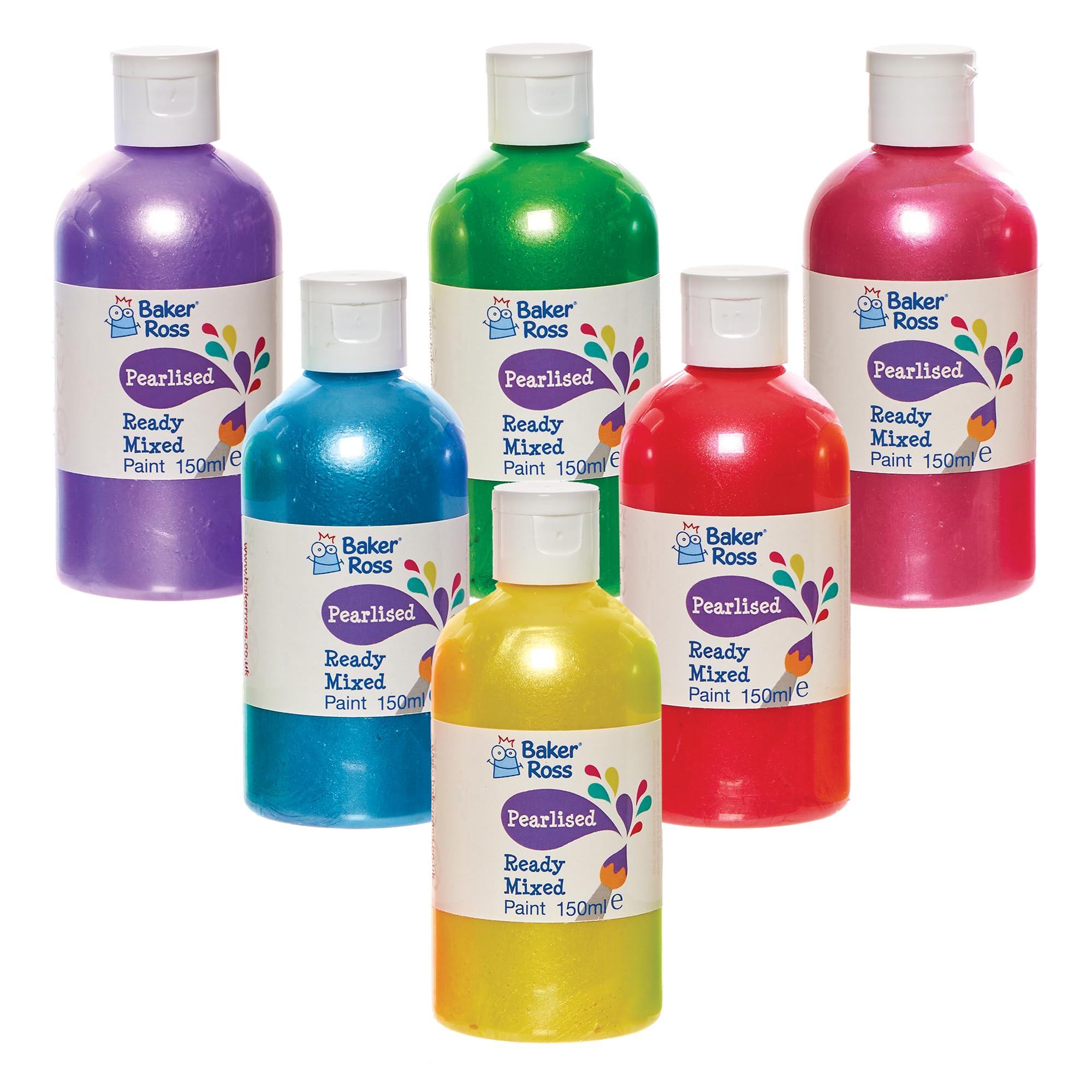 Baker Ross FN254 Pearlised Ready Mixed Poster Paint Pack - 6 x 150ml Bottles | Washable
