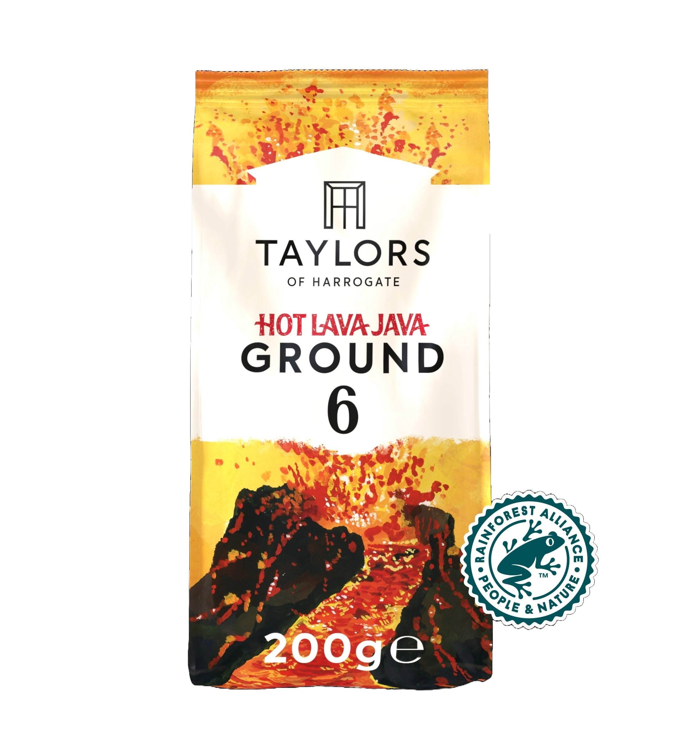 Taylors of Harrogate Hot Lava Java Ground Coffee - Extra Dark Roast, Smoky Notes | 200g Pack of 6 4