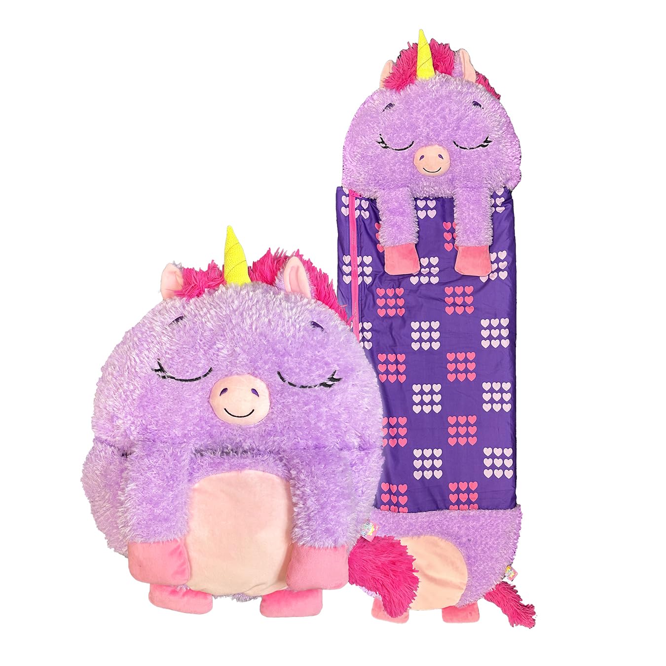 Happy Nappers Kids Sleeping Bag - Purple Unicorn - 2-in-1 Plush Toy & Sleeping Bag for Nap Time or Play