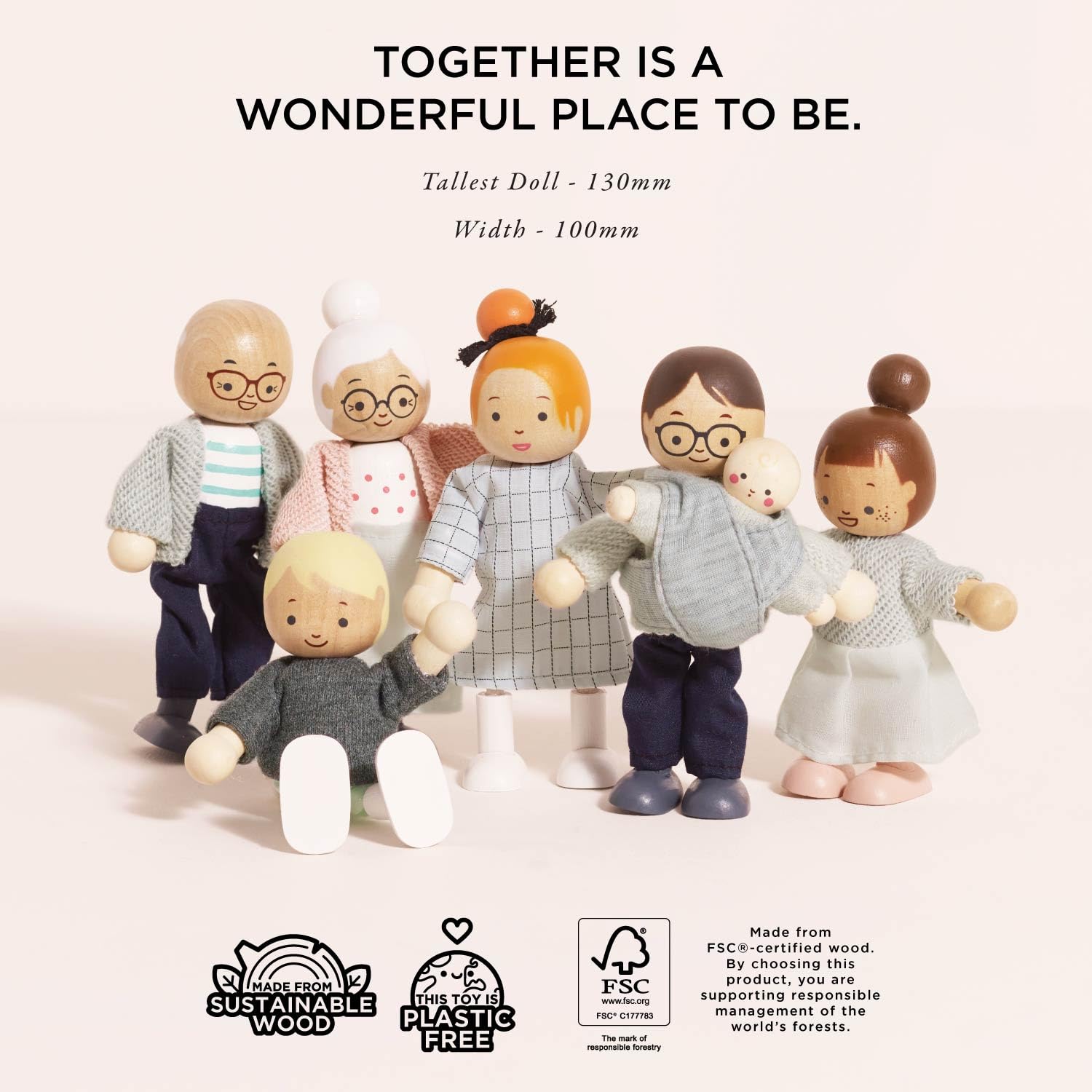 Le Toy Van My Doll Family Play Set - Wooden Figures for Doll Houses | Multicoloured 4