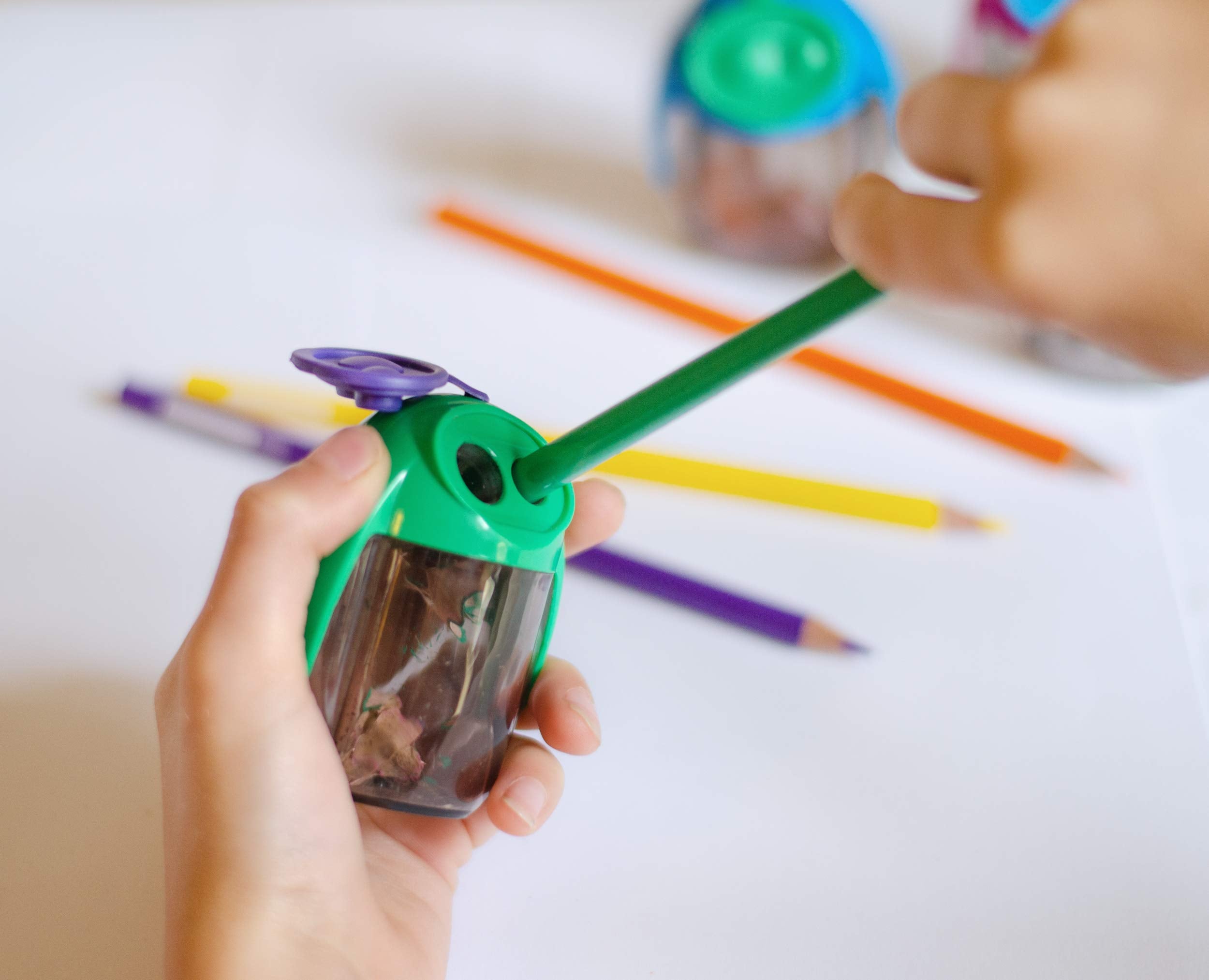 Kores Double Hole Pencil Sharpener with Container | German Steel Blades | Assorted Colors 4