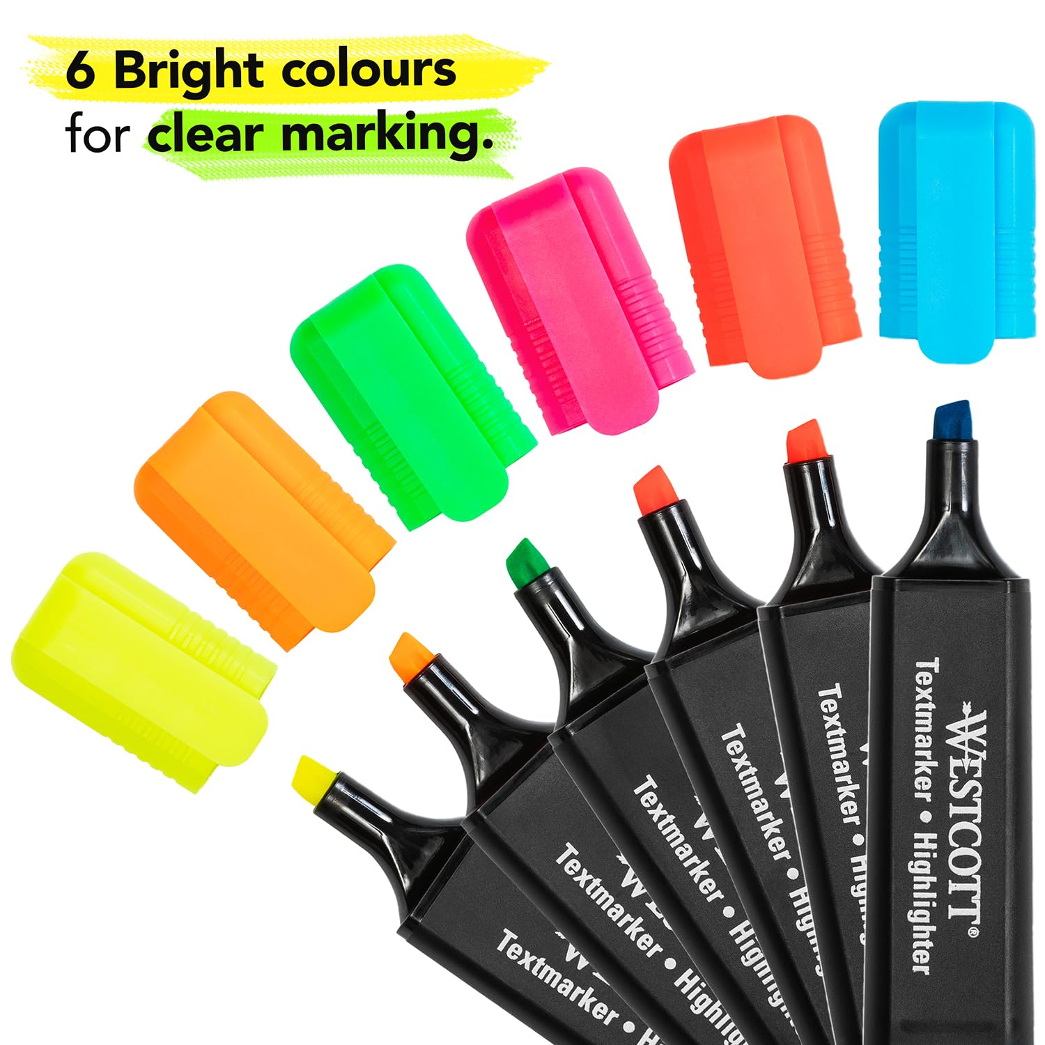 Westcott Highlighter Markers - 6-Pack Mix with Chisel Tip & Quick-Drying Ink | Non-Toxic