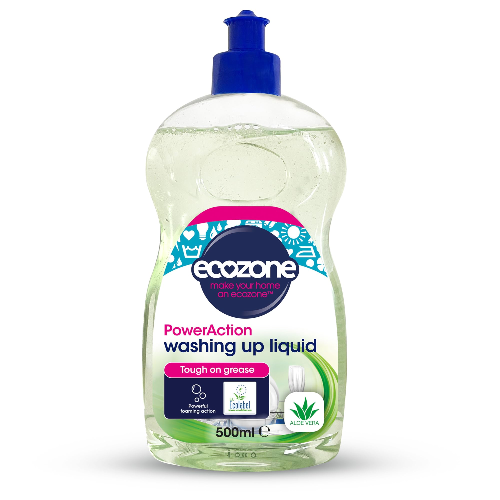 Ecozone PowerAction Washing Up Liquid - Cuts Grease, Gentle on Skin, EU Ecolabel Certified | 500ml