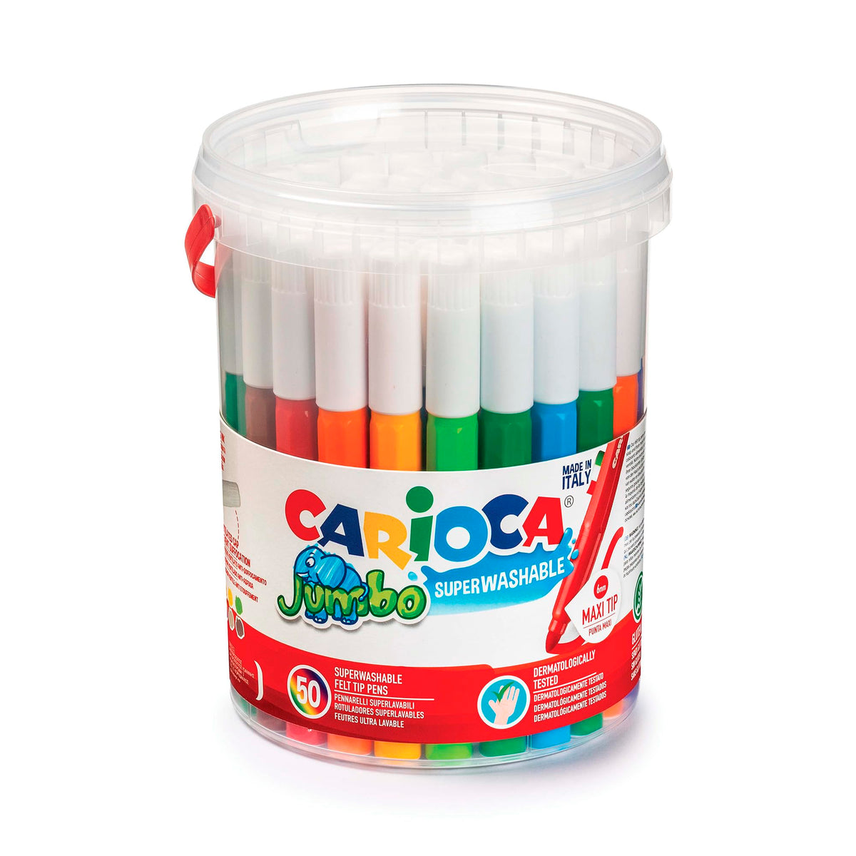 CARIOCA Jumbo Washable Maxi Felt Tip Colouring Pens for Children, 50 Assorted Colours