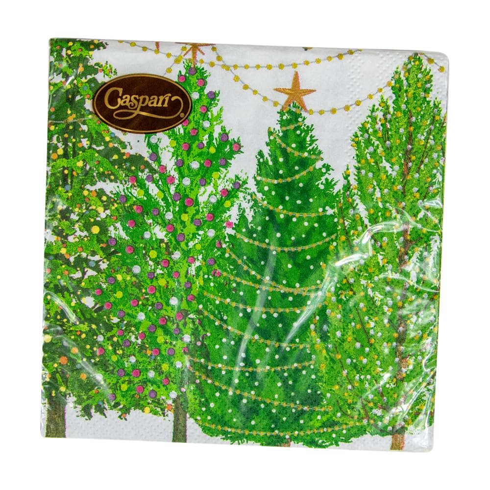 Caspari Christmas Trees with Lights Printed Cocktail Napkins - 20 Pack 16