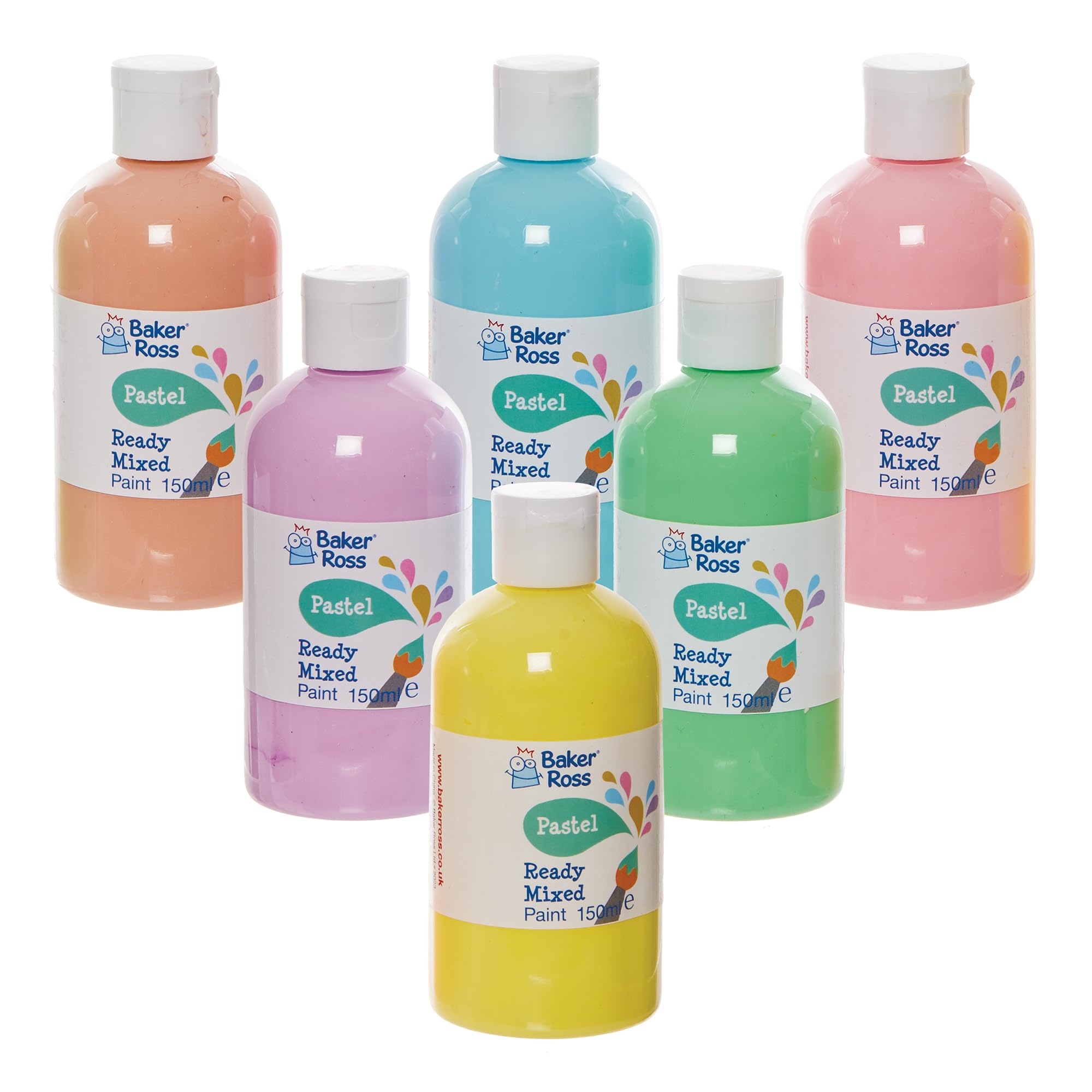 Baker Ross FN240 Pastel Ready Mixed Poster Paint Pack - 6 x 150ml Bottles 1