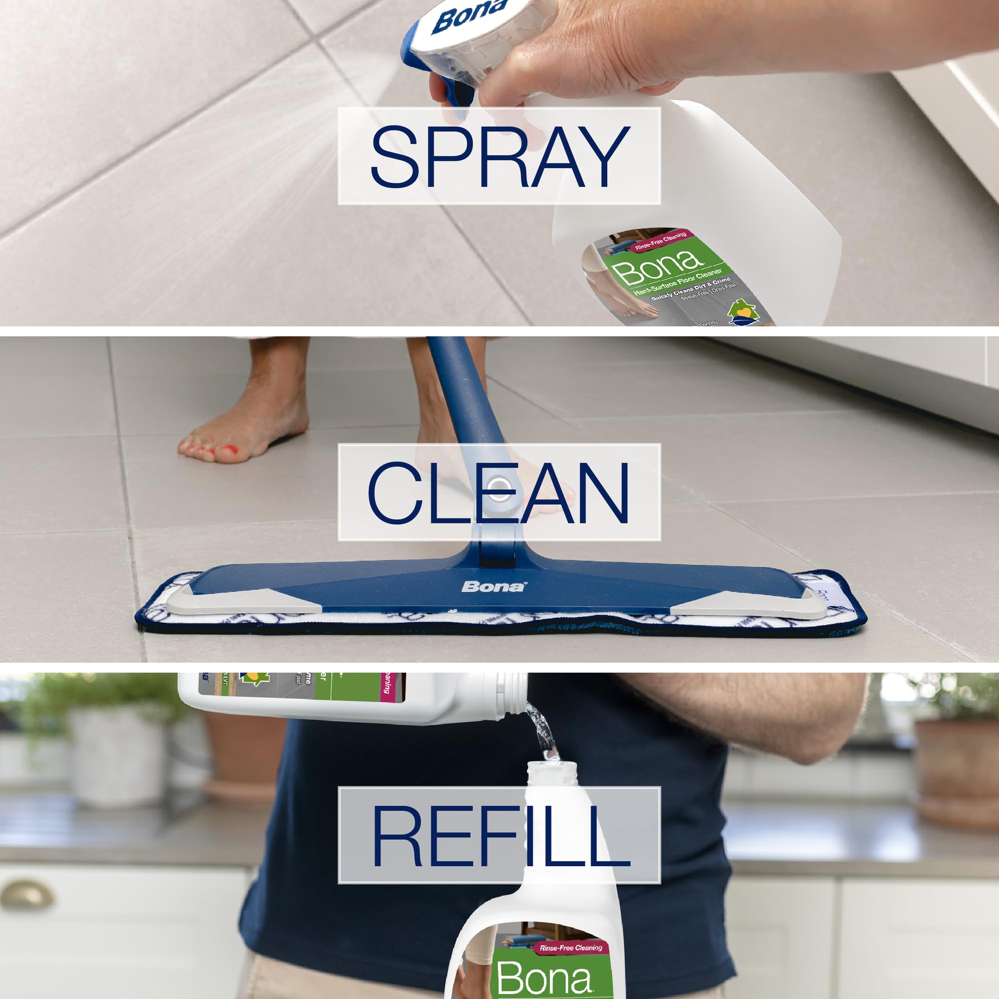 Bona Hard Surface Floor Cleaner Liquid for Stone, Tile, Laminate, LVT | 1L | Unscented 3