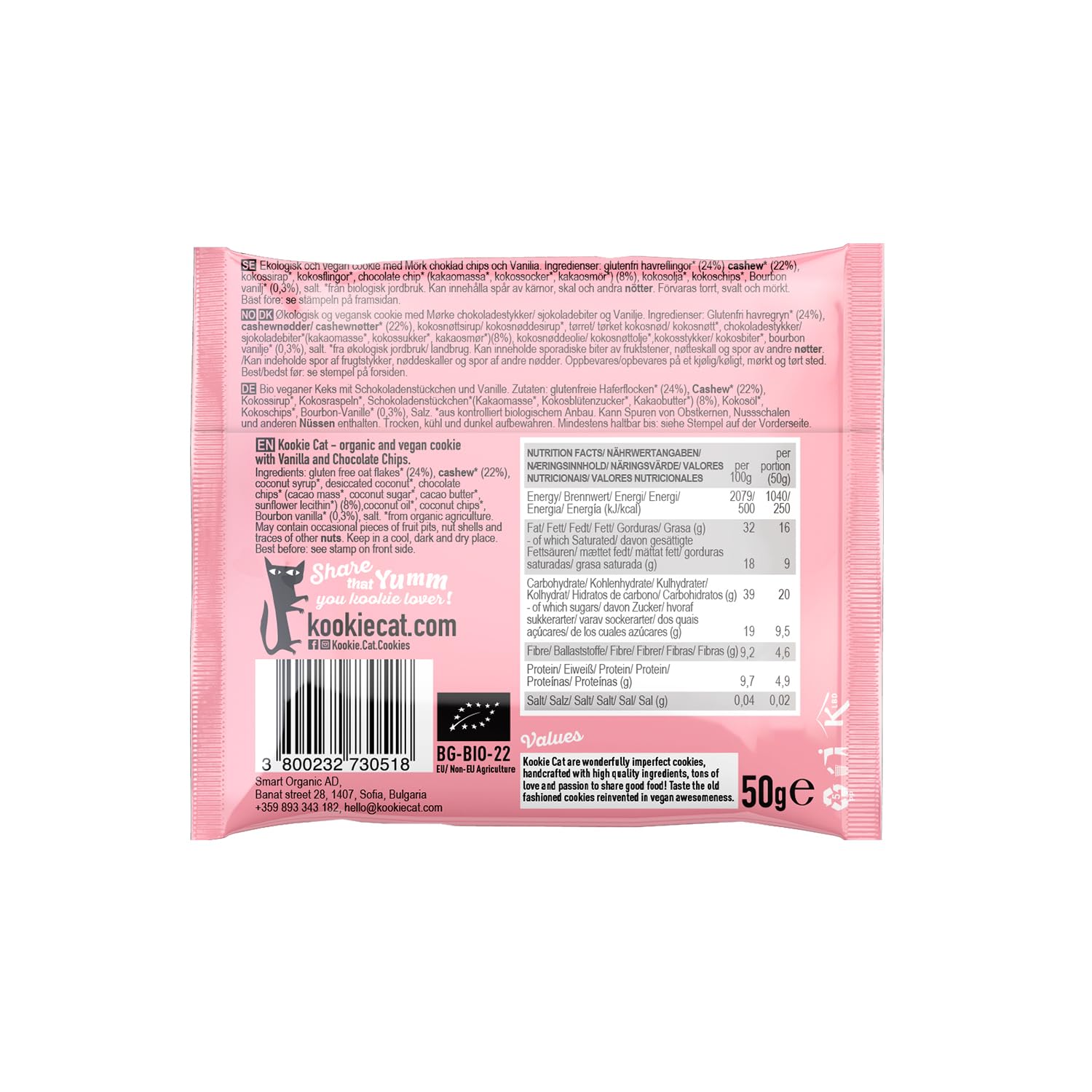 Kookie Cat Vanilla Choc Chip - Individually Wrapped Vegan Gluten-Free Cookies 4