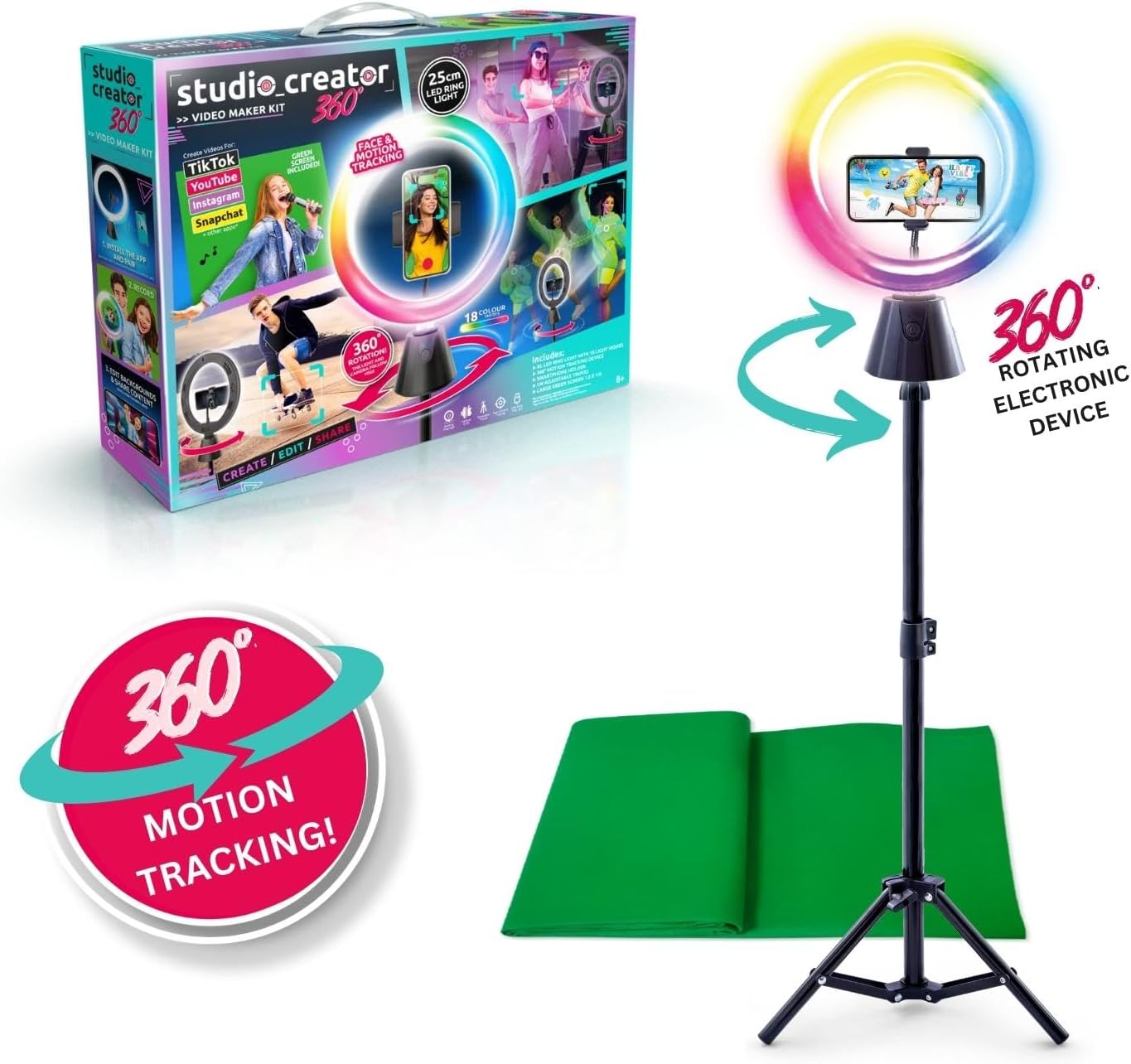 Studio Creator 360 Video Maker Kit - Motion Tracking LED Ring Light with Green Screen