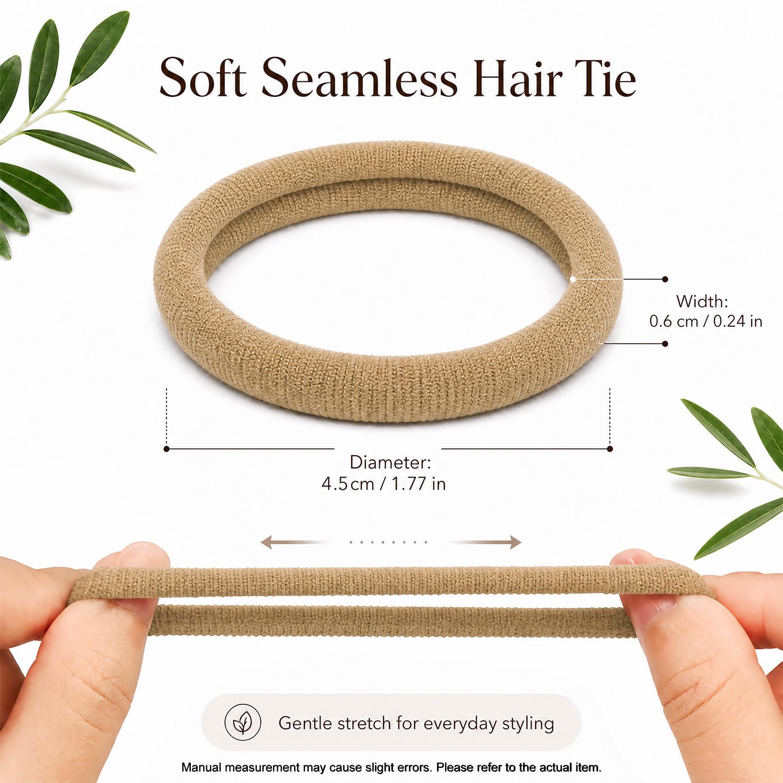 Admygo Elastic Hair Ties - 50 Pack Seamless Thick Hair Ties | High Elasticity | Light Brown