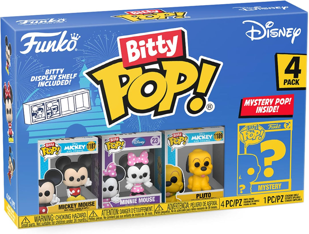 Funko Bitty POP! Disney - Mickey Mouse, Minnie Mouse (Pink Dress), Pluto, and Mystery Figure 4-Pack Vinyl Figures