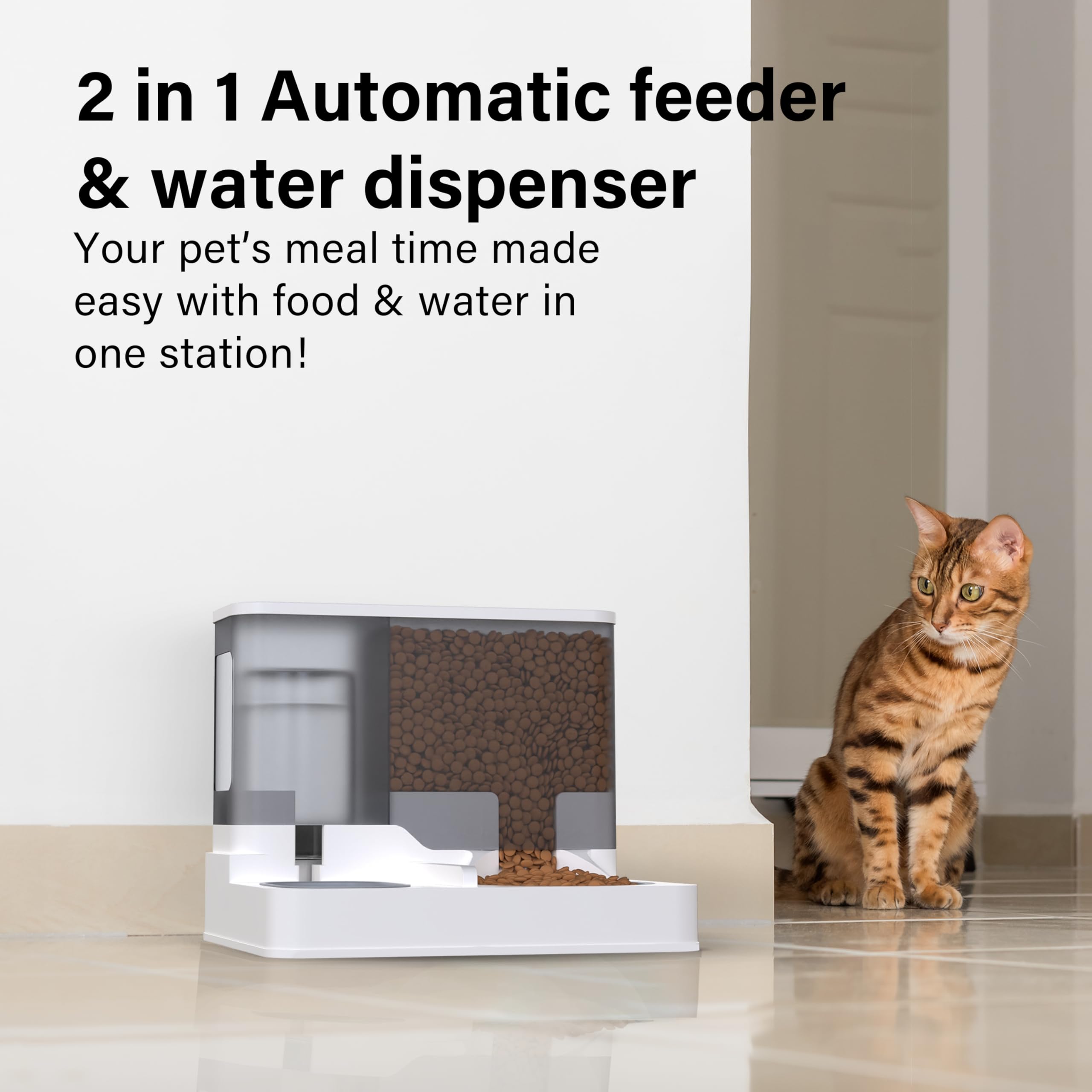 Vivo Technologies 2-in-1 Automatic Pet Feeder & Water Dispenser | 2.8L Food, 1L Water | Grey 2